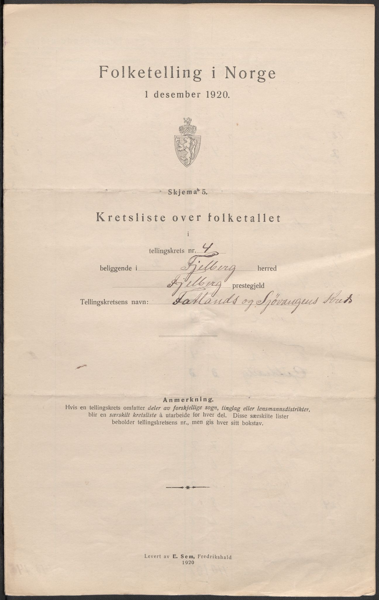 SAB, 1920 census for Fjelberg, 1920, p. 13