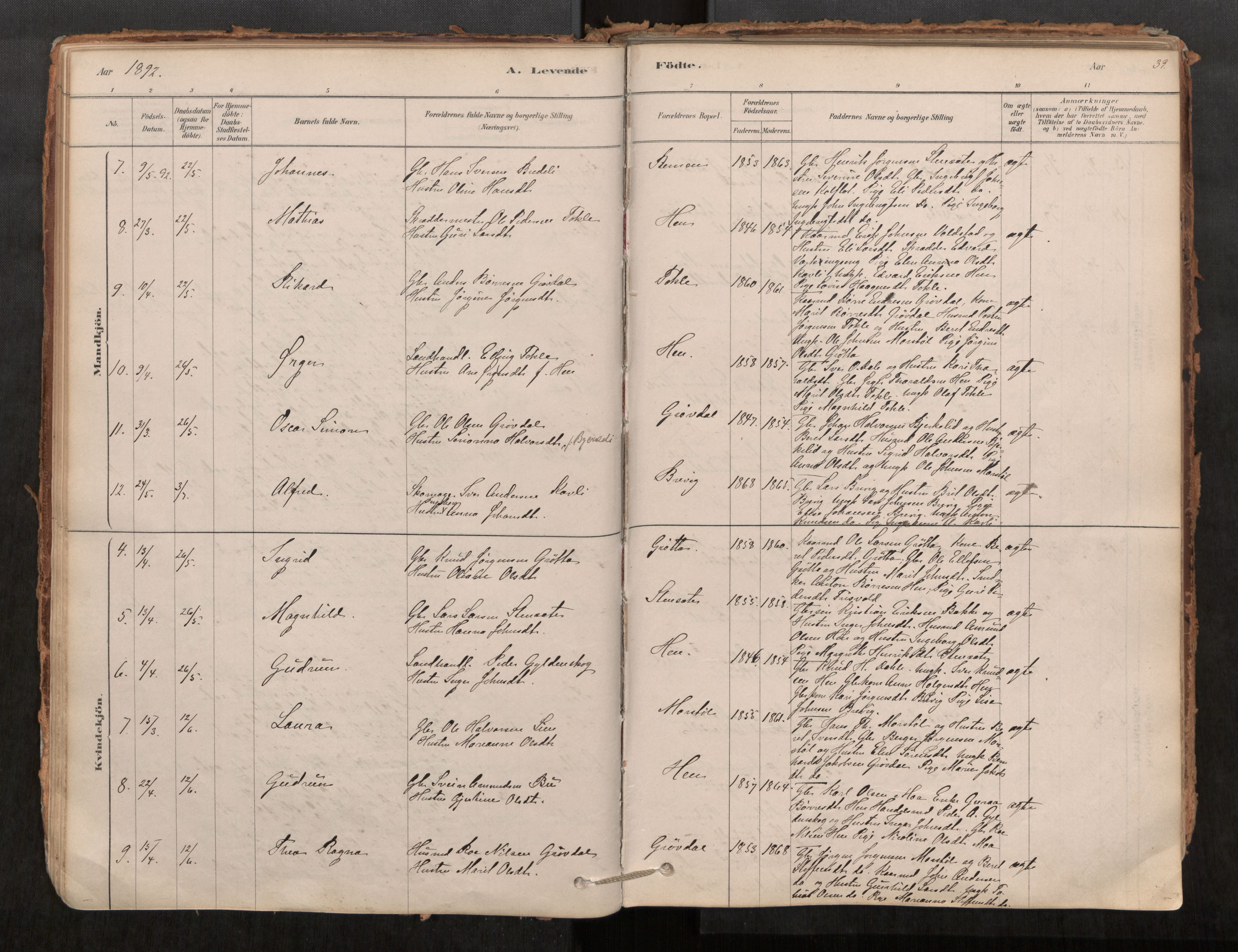 Ministerialprotokoller, klokkerbøker og fødselsregistre - Møre og Romsdal, AV/SAT-A-1454/545/L0594: Parish register (official) no. 545A03, 1878-1920, p. 39