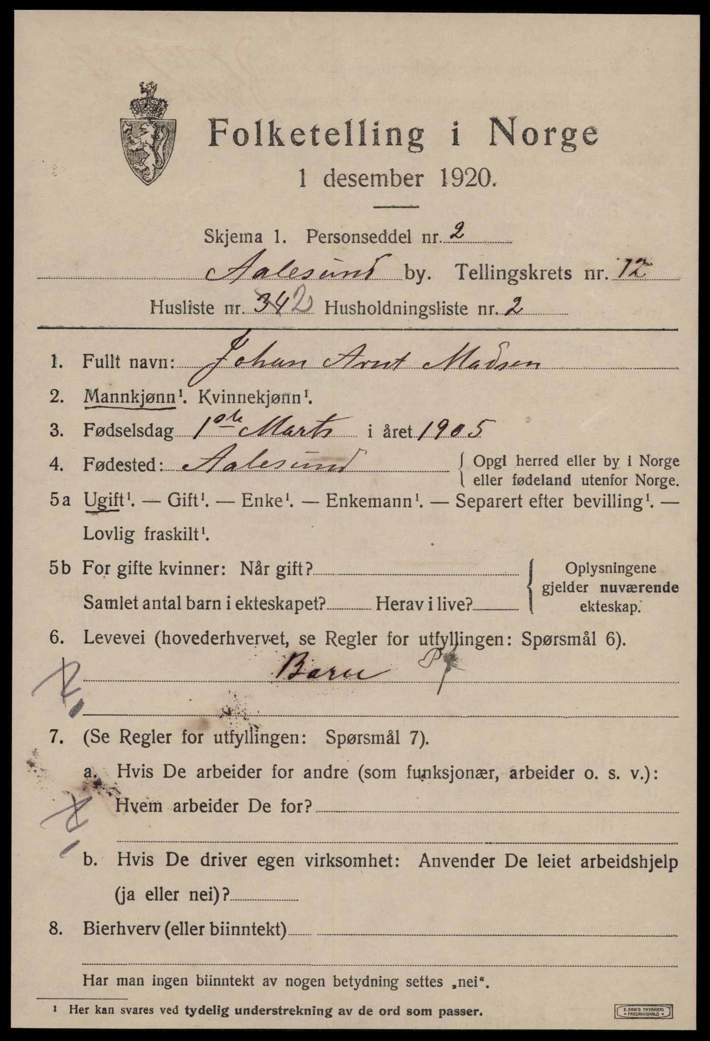 SAT, 1920 census for Ålesund, 1920, p. 26228