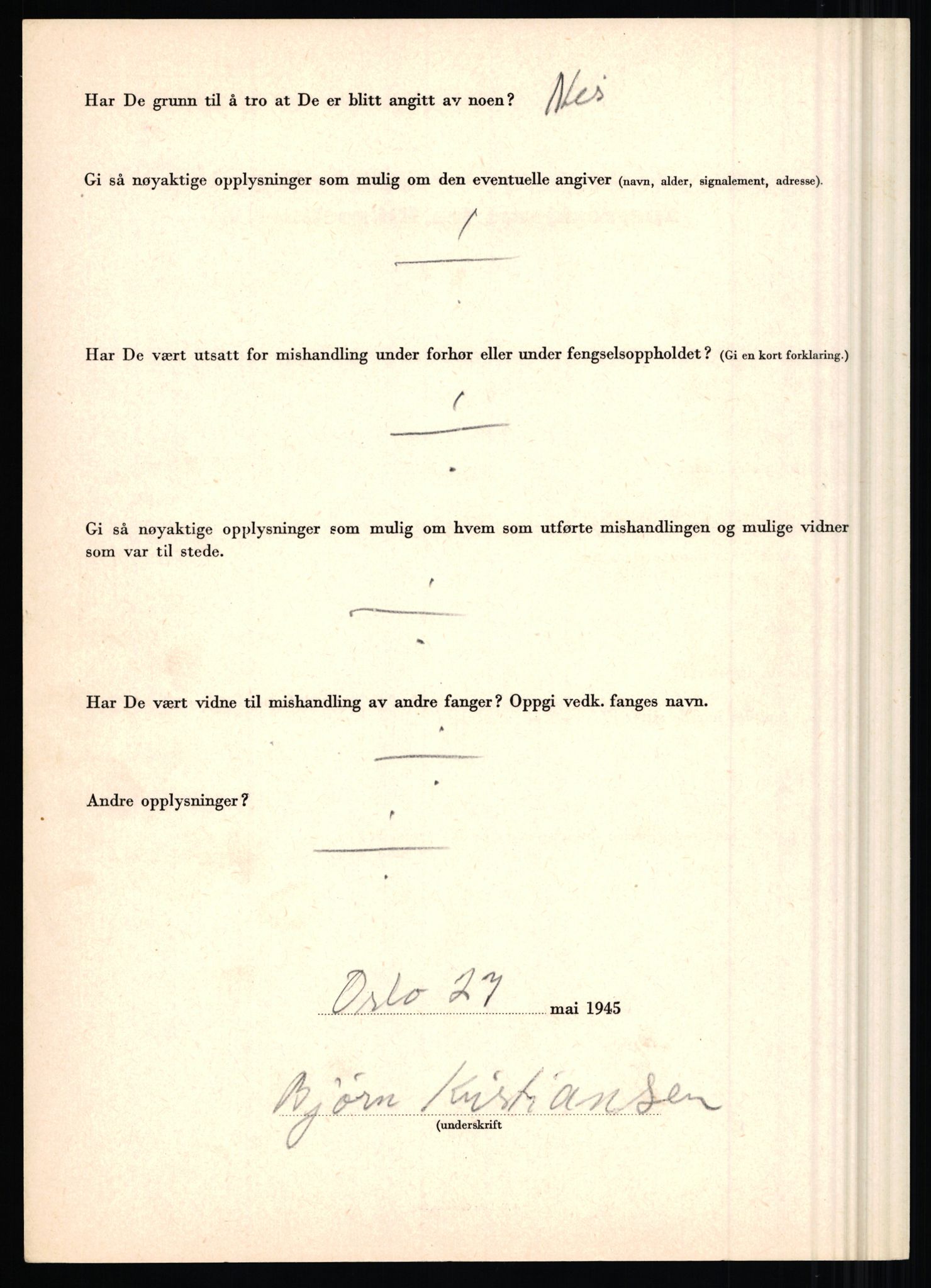 Rikspolitisjefen, AV/RA-S-1560/L/L0009: Karlsen, Aksel Emanuel - Kristiansen, Øivind Vetre, 1940-1945, p. 998