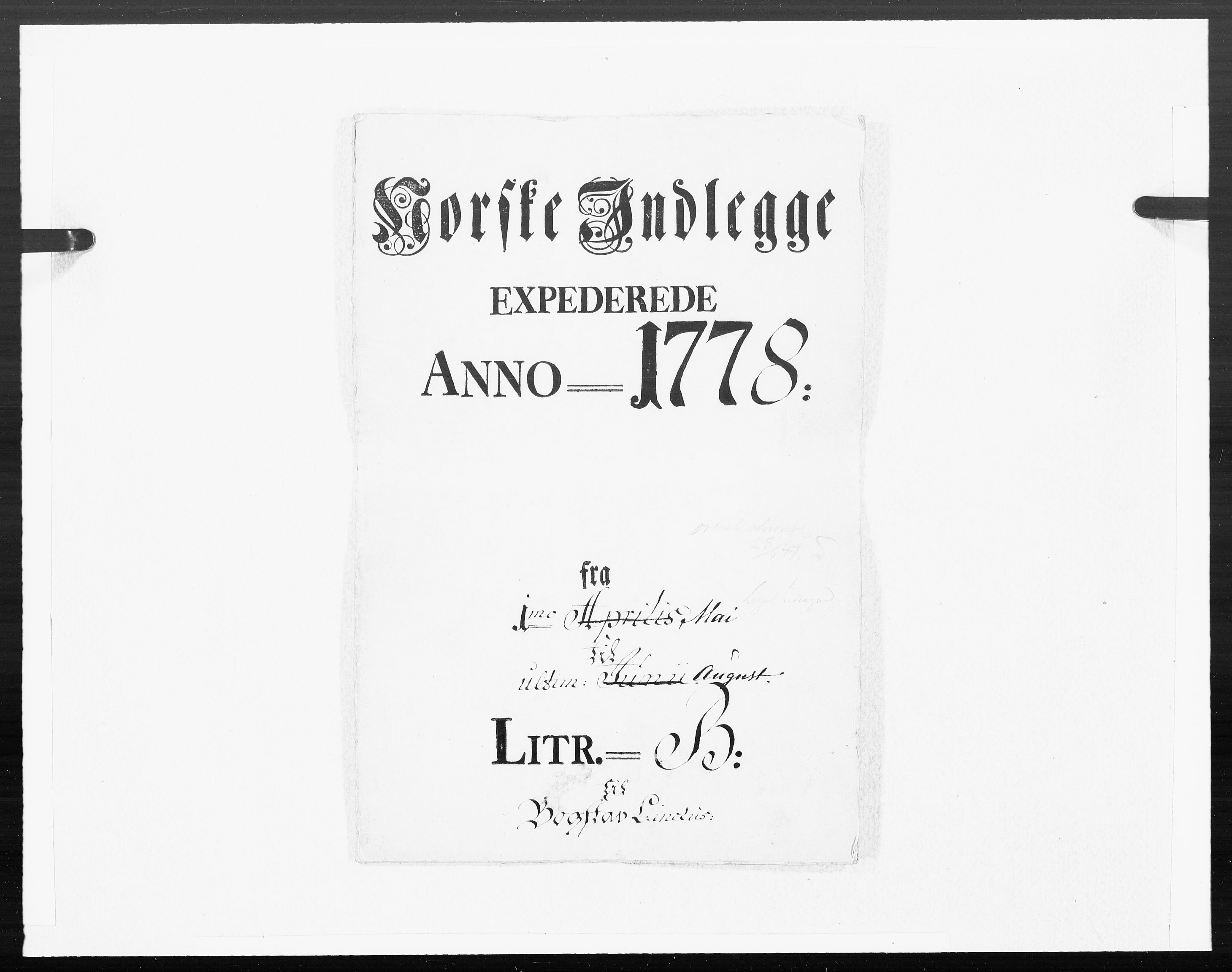 Danske Kanselli 1572-1799, AV/RA-EA-3023/F/Fc/Fcc/Fcca/L0228: Norske innlegg 1572-1799, 1778, p. 1