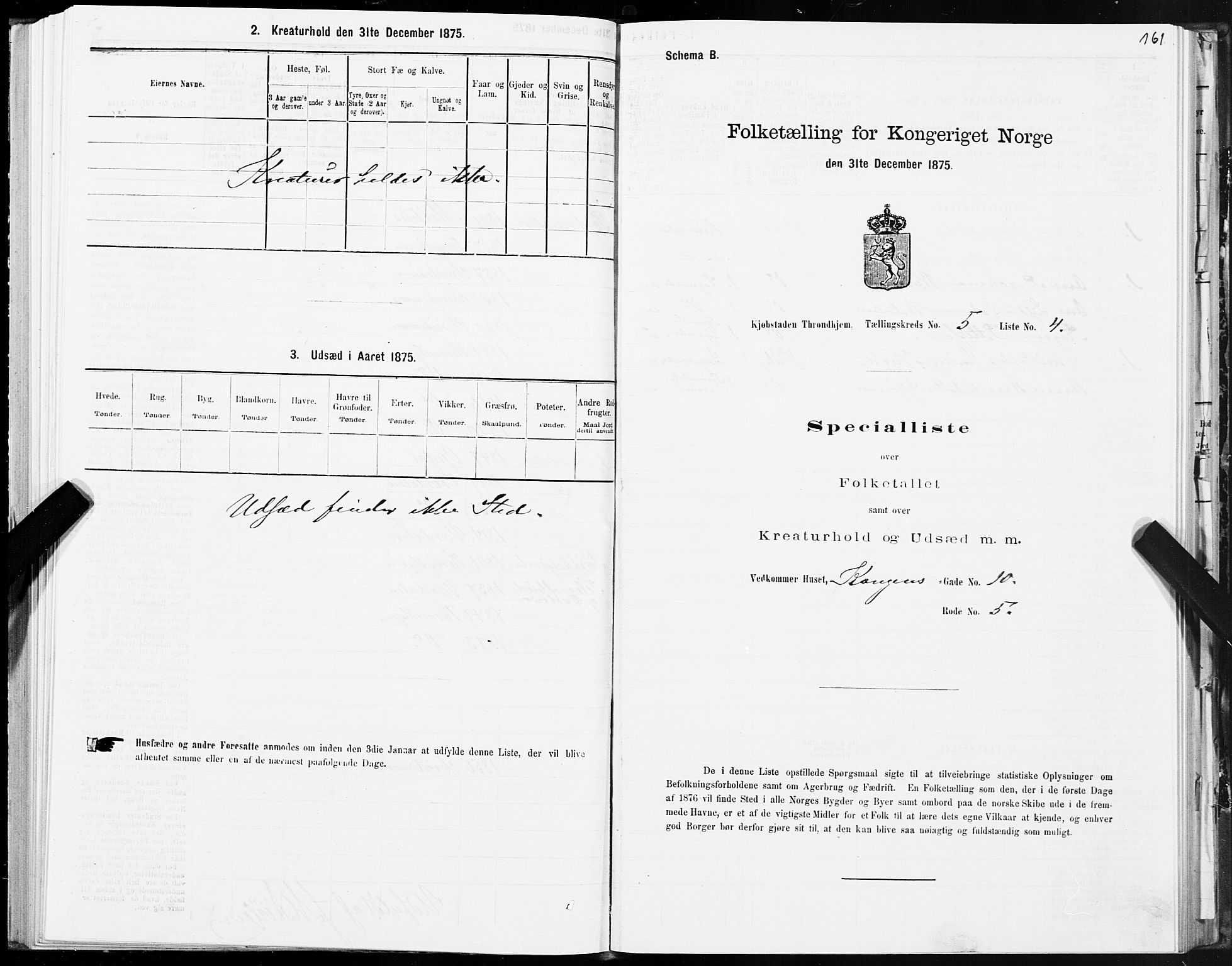 SAT, 1875 census for 1601 Trondheim, 1875, p. 3161