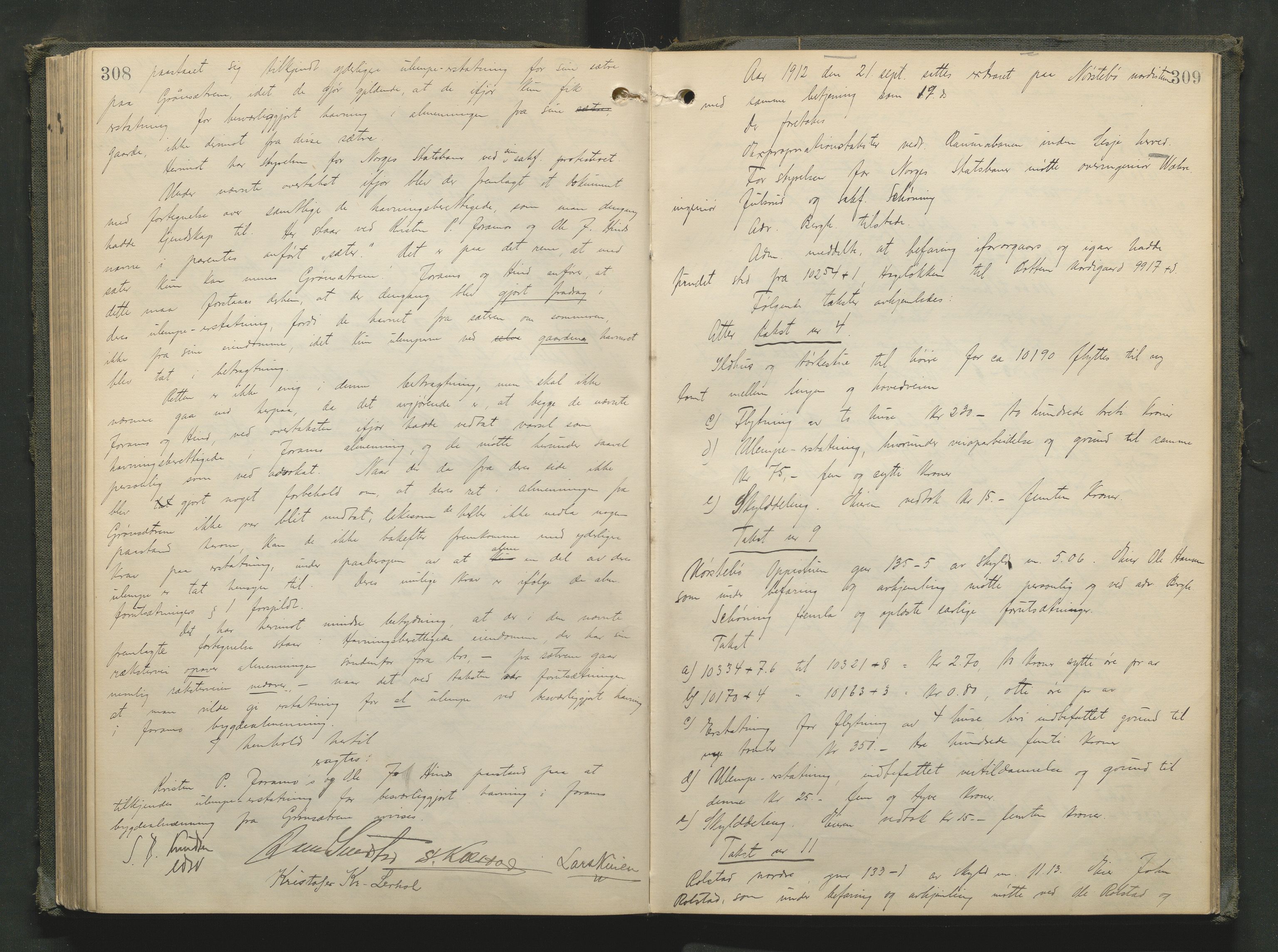 Nord-Gudbrandsdal tingrett, AV/SAH-TING-002/G/Gc/Gcb/L0008: Ekstrarettsprotokoll for åstedssaker, 1909-1913, p. 308-309