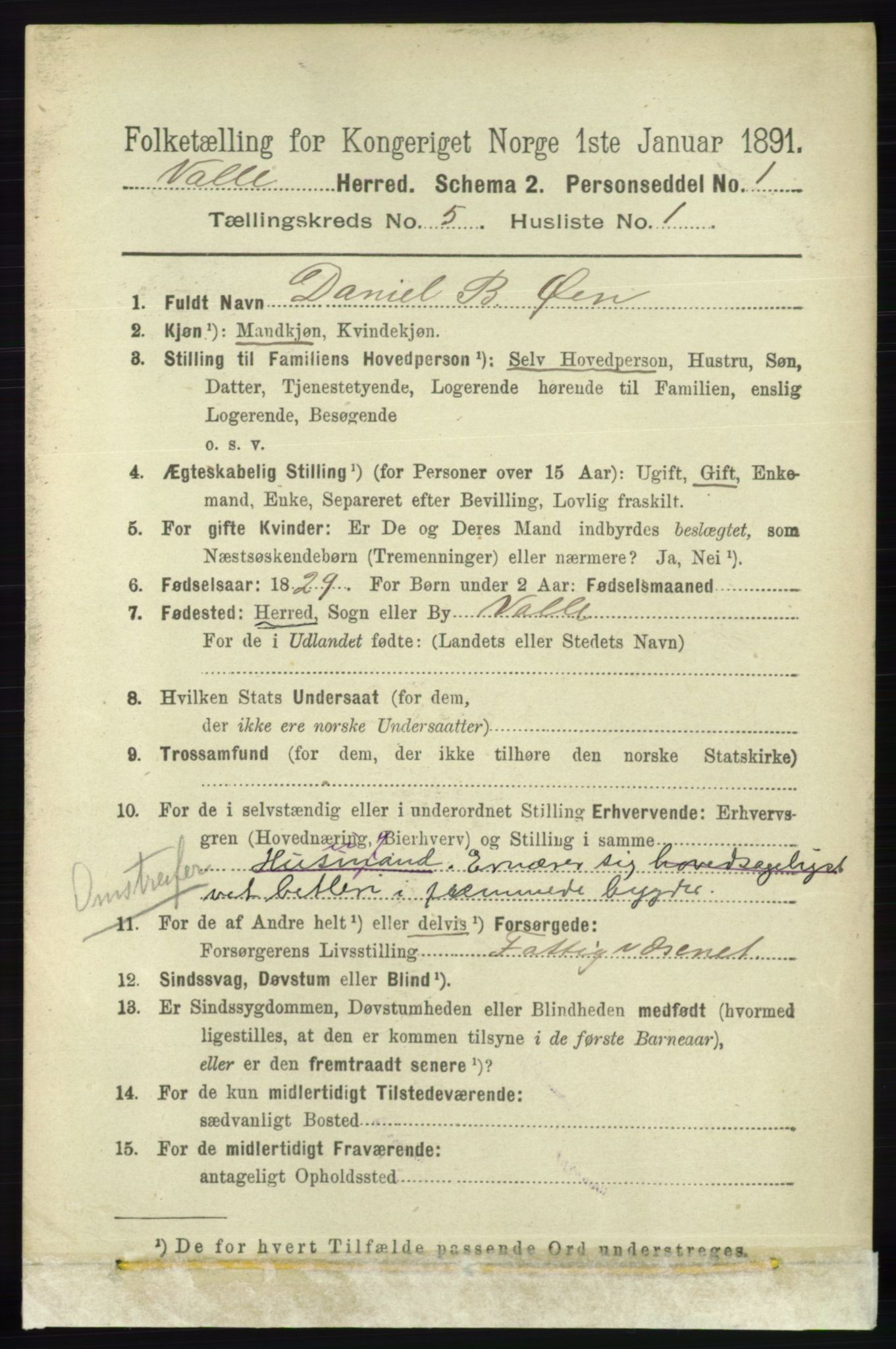 RA, 1891 census for 0940 Valle, 1891, p. 1331