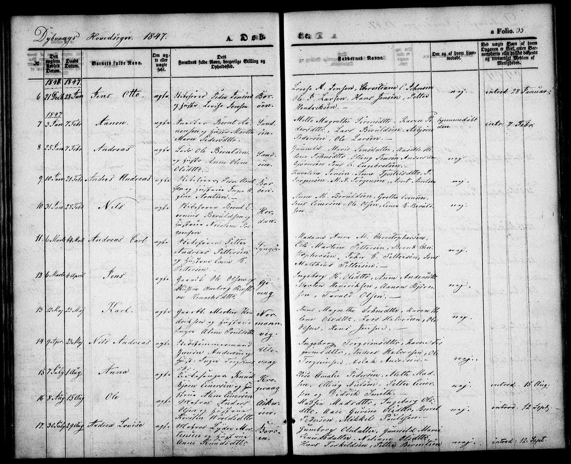 Dypvåg sokneprestkontor, AV/SAK-1111-0007/F/Fa/Faa/L0005: Parish register (official) no. A 5, 1841-1854, p. 35