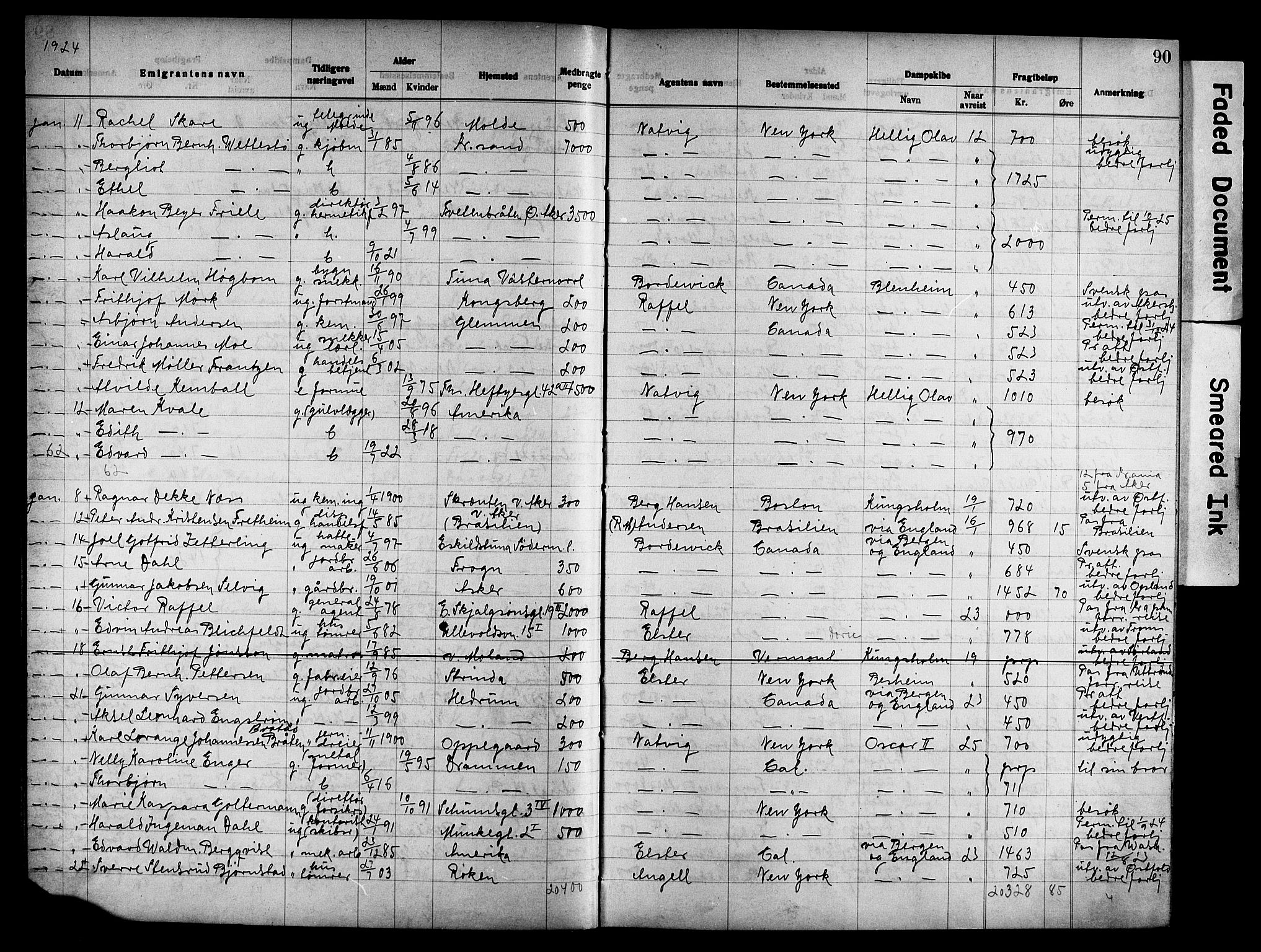 Oslo politidistrikt, AV/SAO-A-10085/E/Ee/Eef/L0035: Emigrantprotokoll, 1923-1927, p. 90