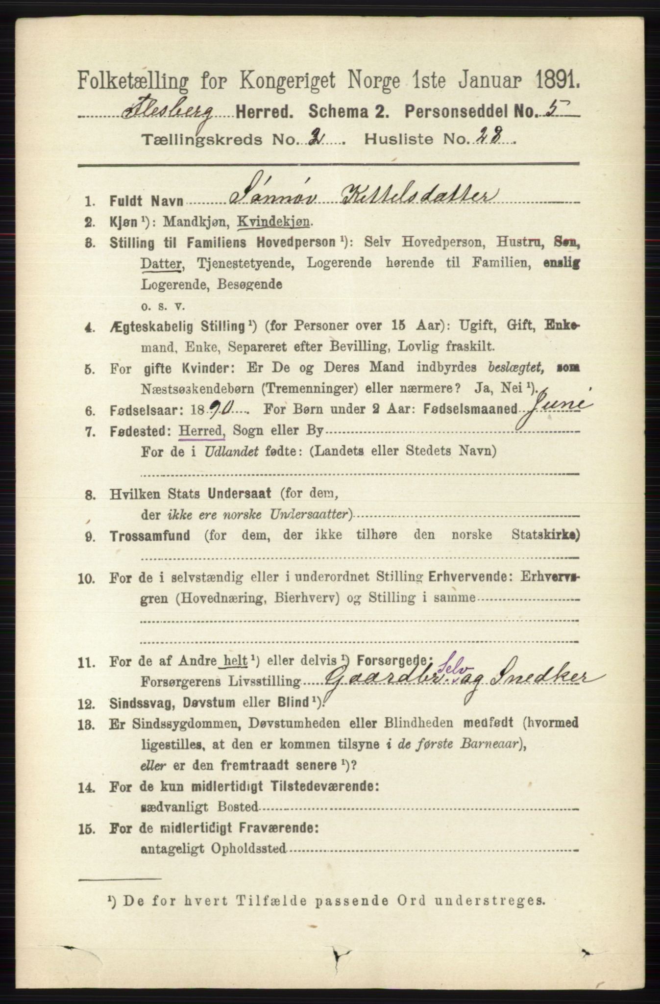 RA, 1891 census for 0631 Flesberg, 1891, p. 390