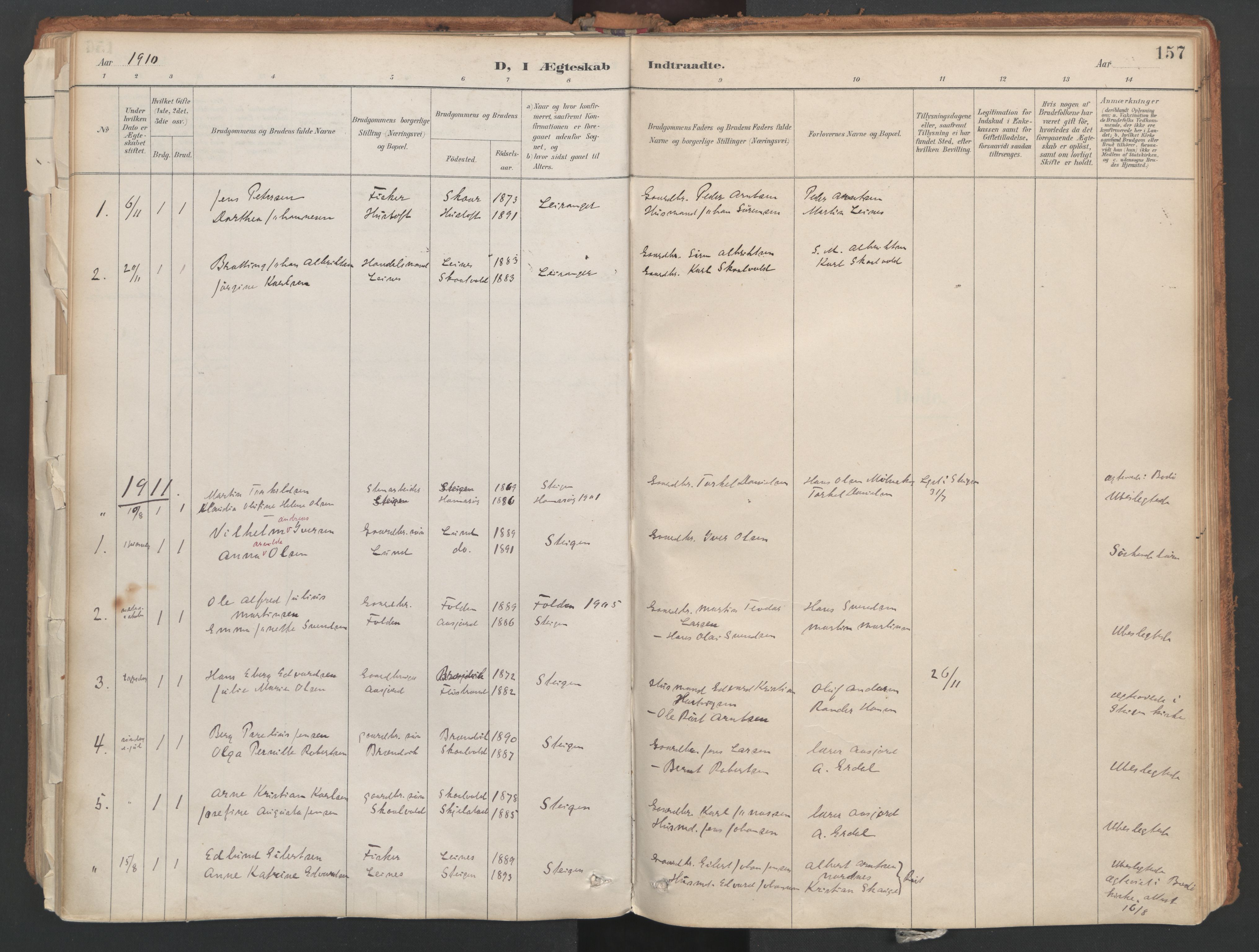 Ministerialprotokoller, klokkerbøker og fødselsregistre - Nordland, AV/SAT-A-1459/857/L0822: Parish register (official) no. 857A02, 1890-1917, p. 157