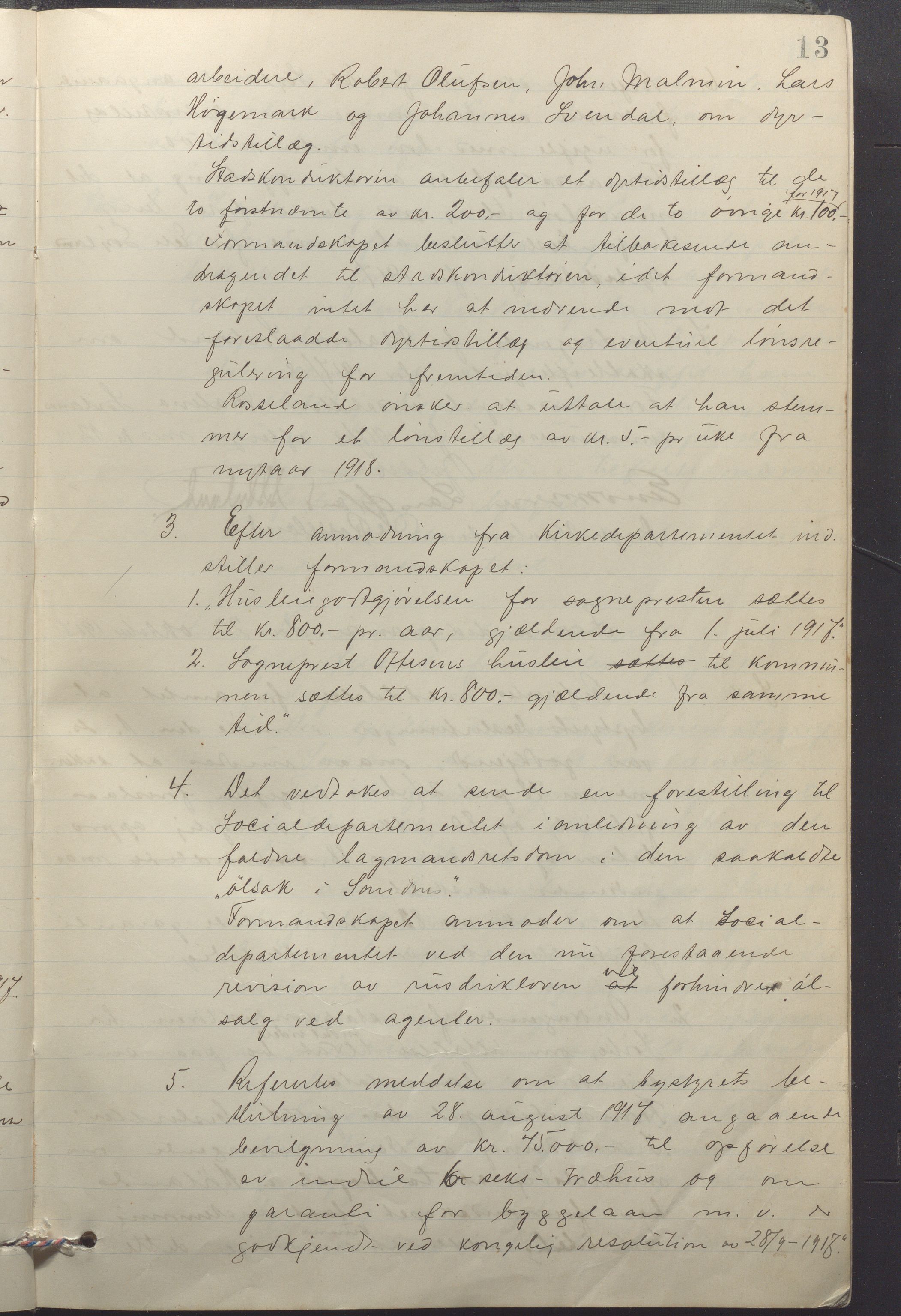 Sandnes kommune - Formannskapet og Bystyret, IKAR/K-100188/Aa/L0009: Møtebok, 1917-1920, p. 13