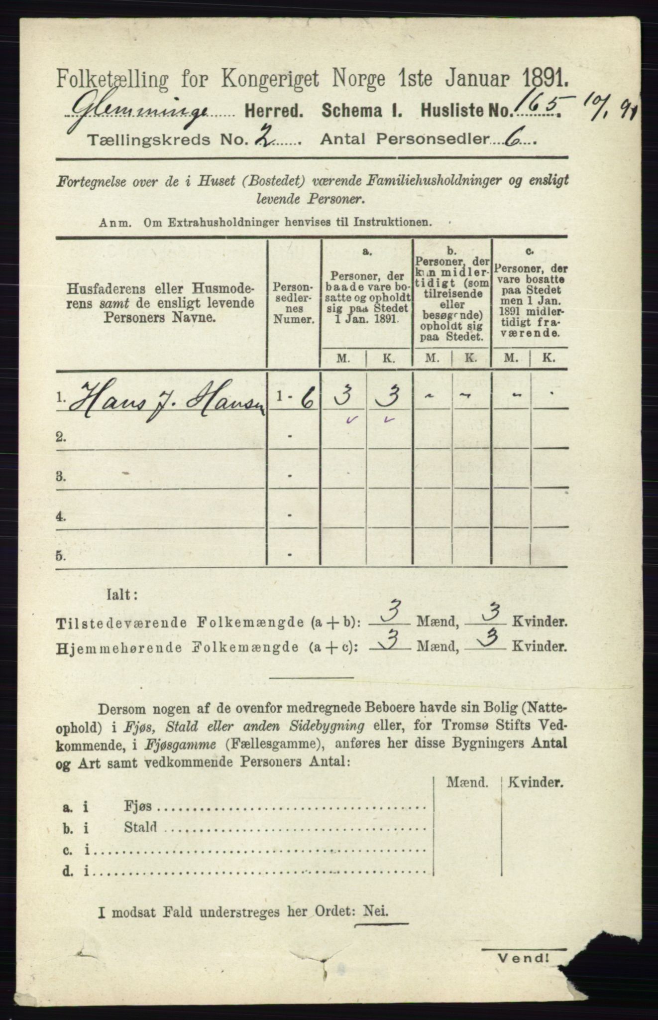 RA, 1891 census for 0132 Glemmen, 1891, p. 583