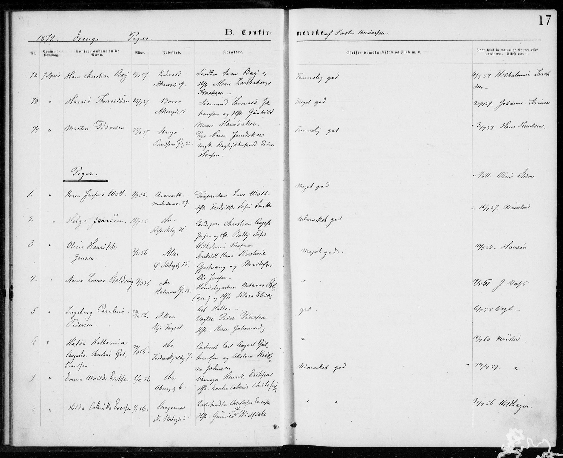 Trefoldighet prestekontor Kirkebøker, AV/SAO-A-10882/F/Fb/L0002: Parish register (official) no. II 2, 1871-1880, p. 17