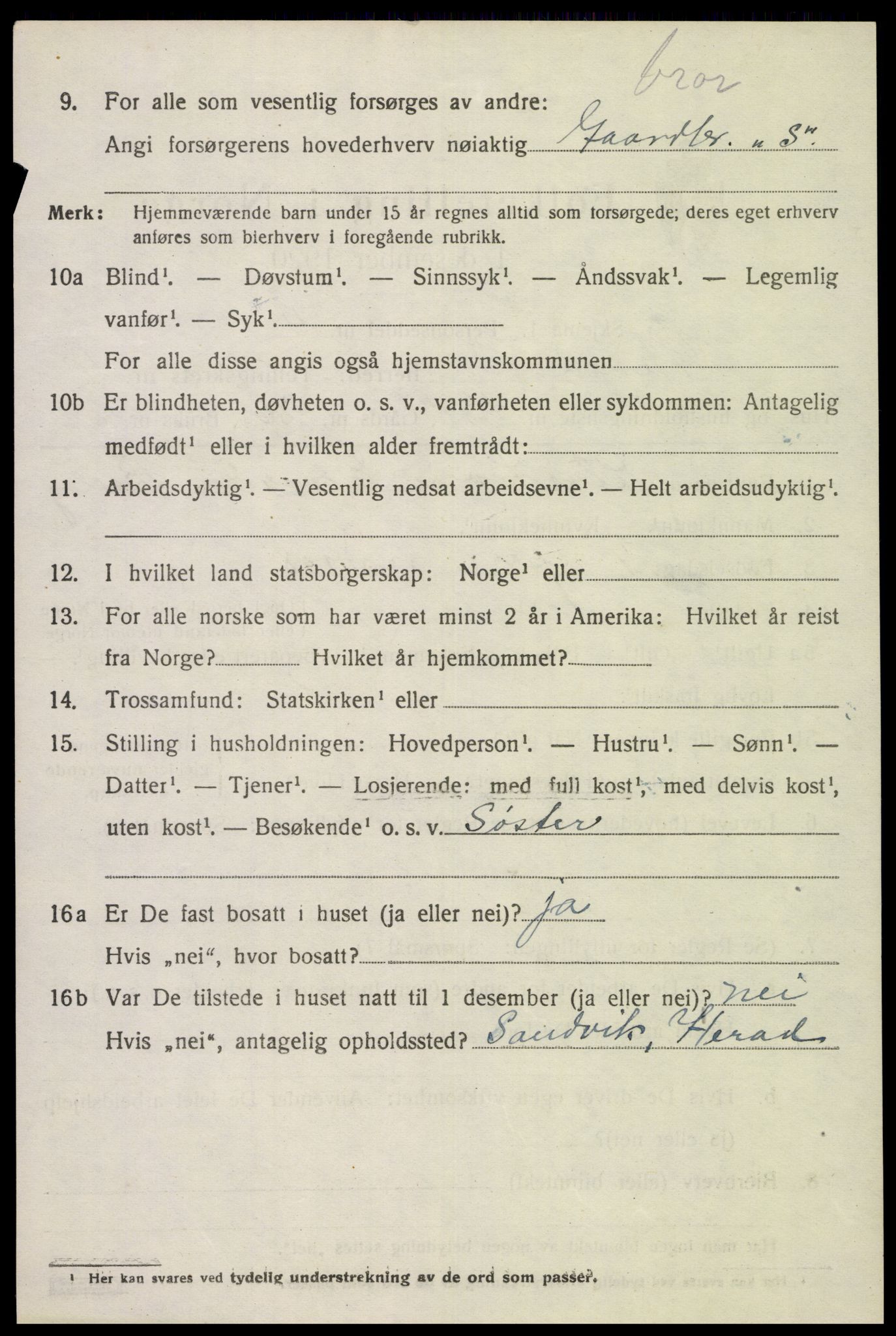 SAK, 1920 census for Herad, 1920, p. 1885