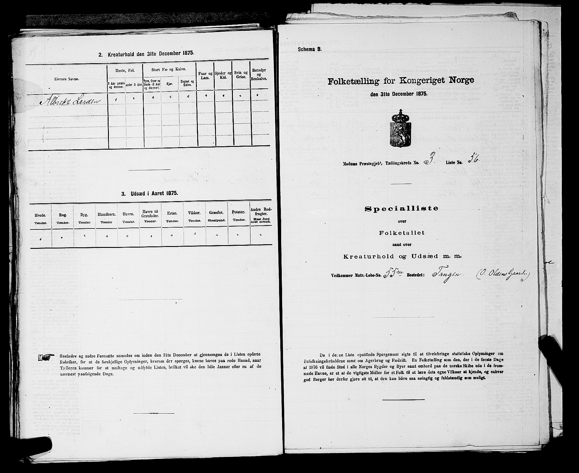 SAKO, 1875 census for 0623P Modum, 1875, p. 421