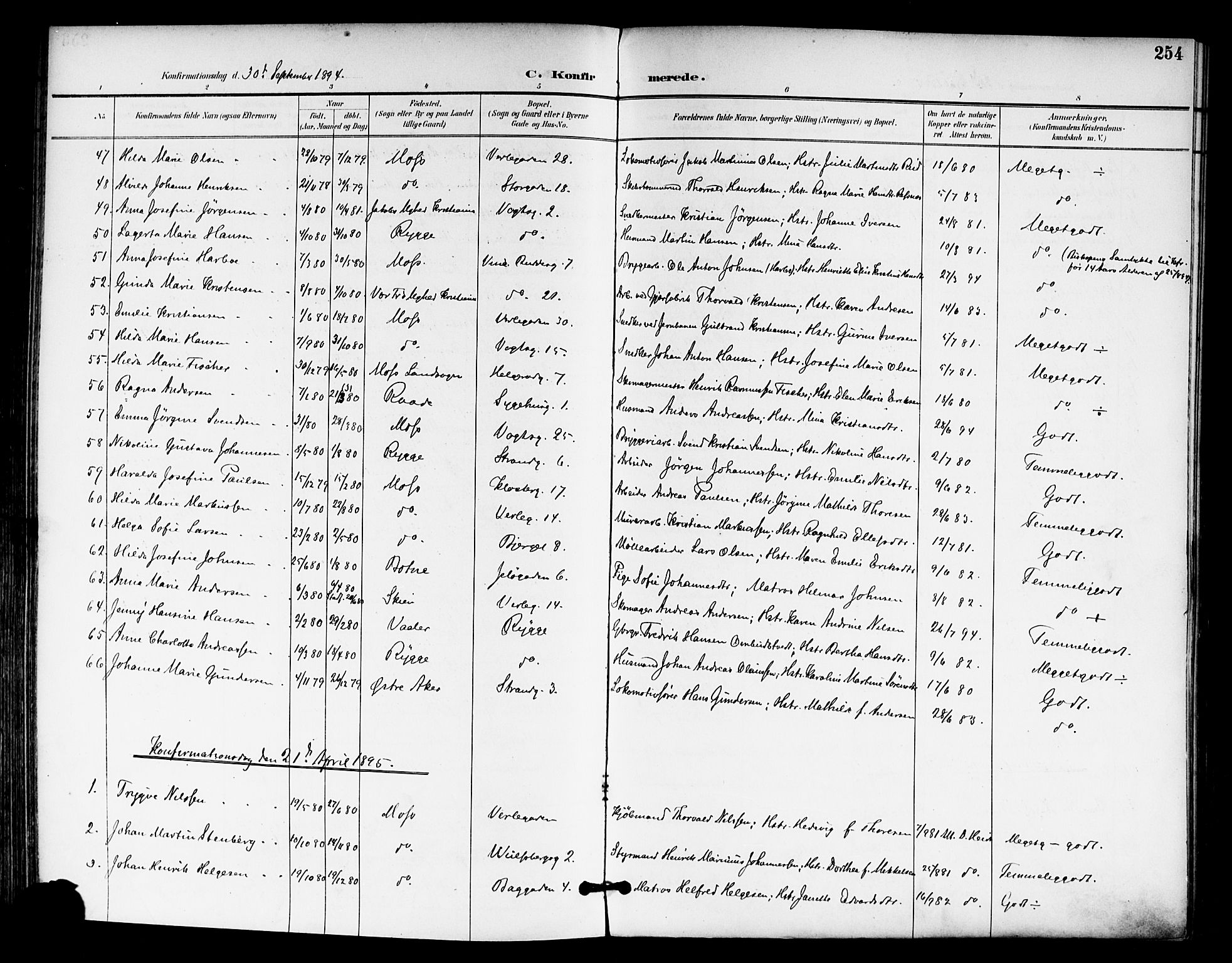 Moss prestekontor Kirkebøker, AV/SAO-A-2003/F/Fb/L0003: Parish register (official) no. II 3, 1894-1901, p. 254
