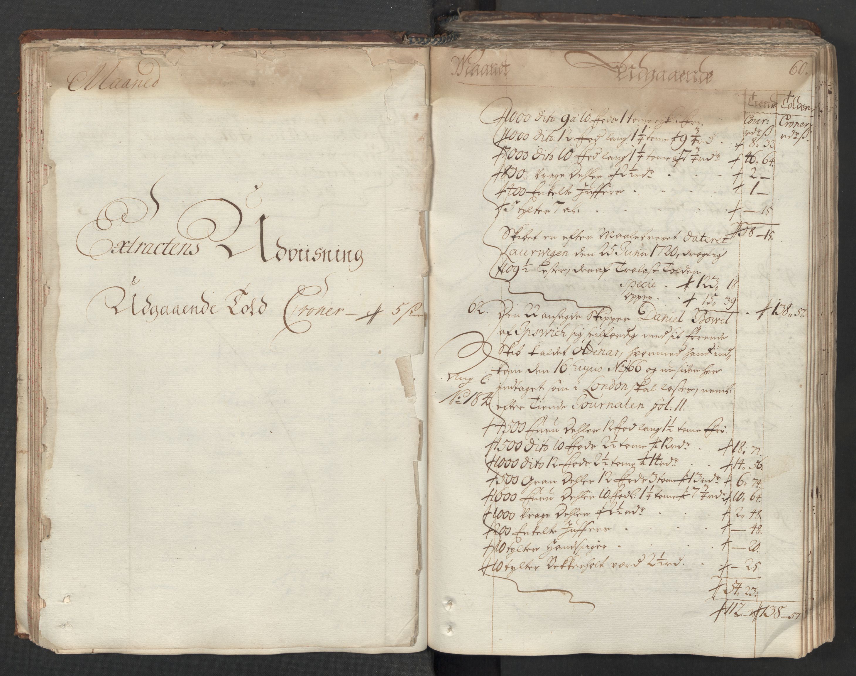 Generaltollkammeret, tollregnskaper, RA/EA-5490/R06/L0012/0001: Tollregnskaper Kristiania / Hovedtollbok, 1731, p. 59b-60a