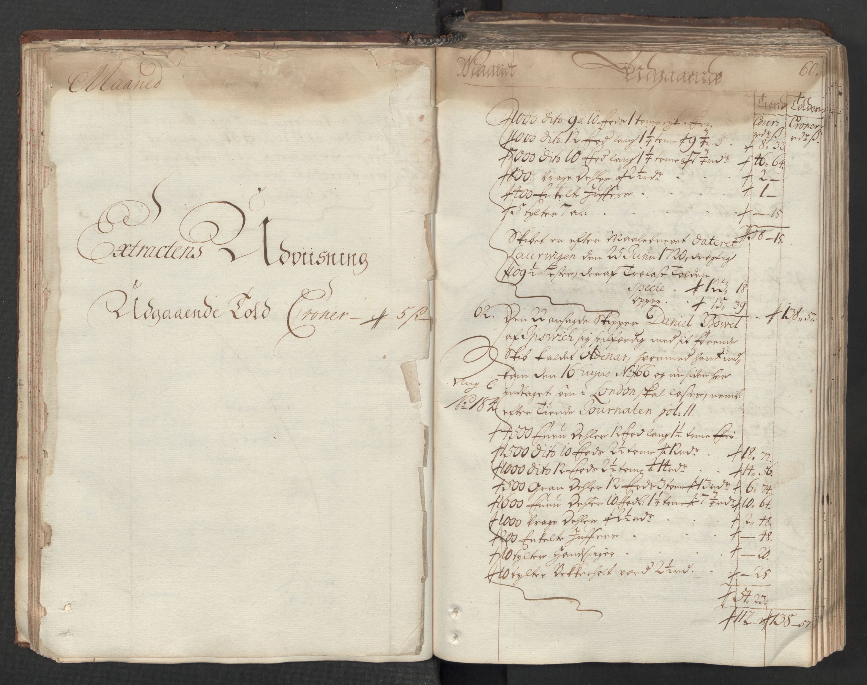 Generaltollkammeret, tollregnskaper, AV/RA-EA-5490/R06/L0012/0001: Tollregnskaper Kristiania / Hovedtollbok, 1731, p. 59b-60a