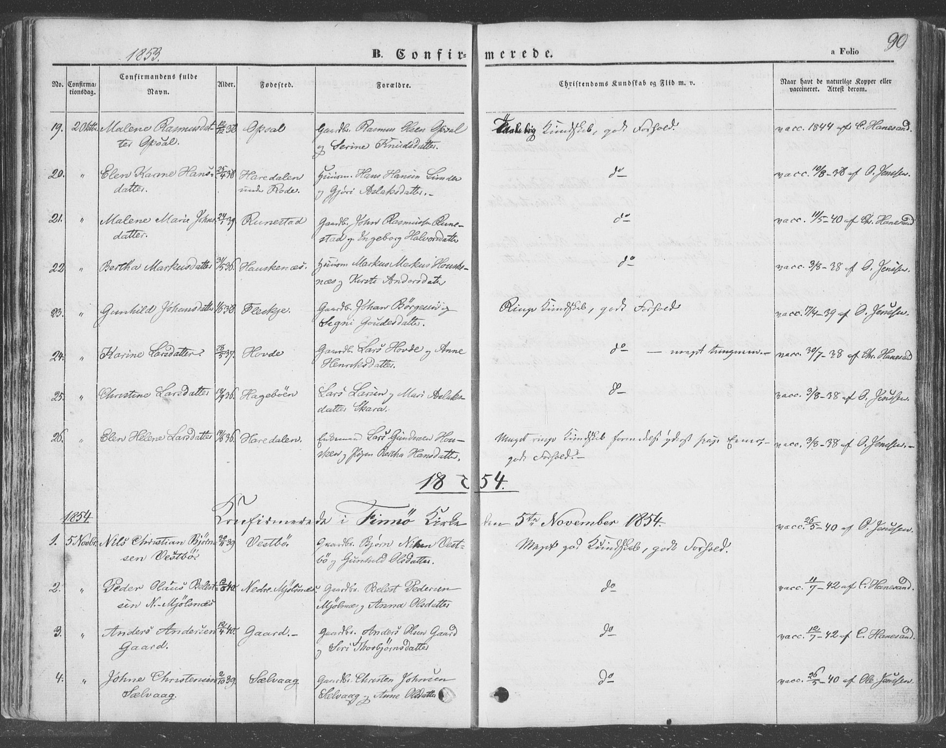 Finnøy sokneprestkontor, SAST/A-101825/H/Ha/Haa/L0007: Parish register (official) no. A 7, 1847-1862, p. 90
