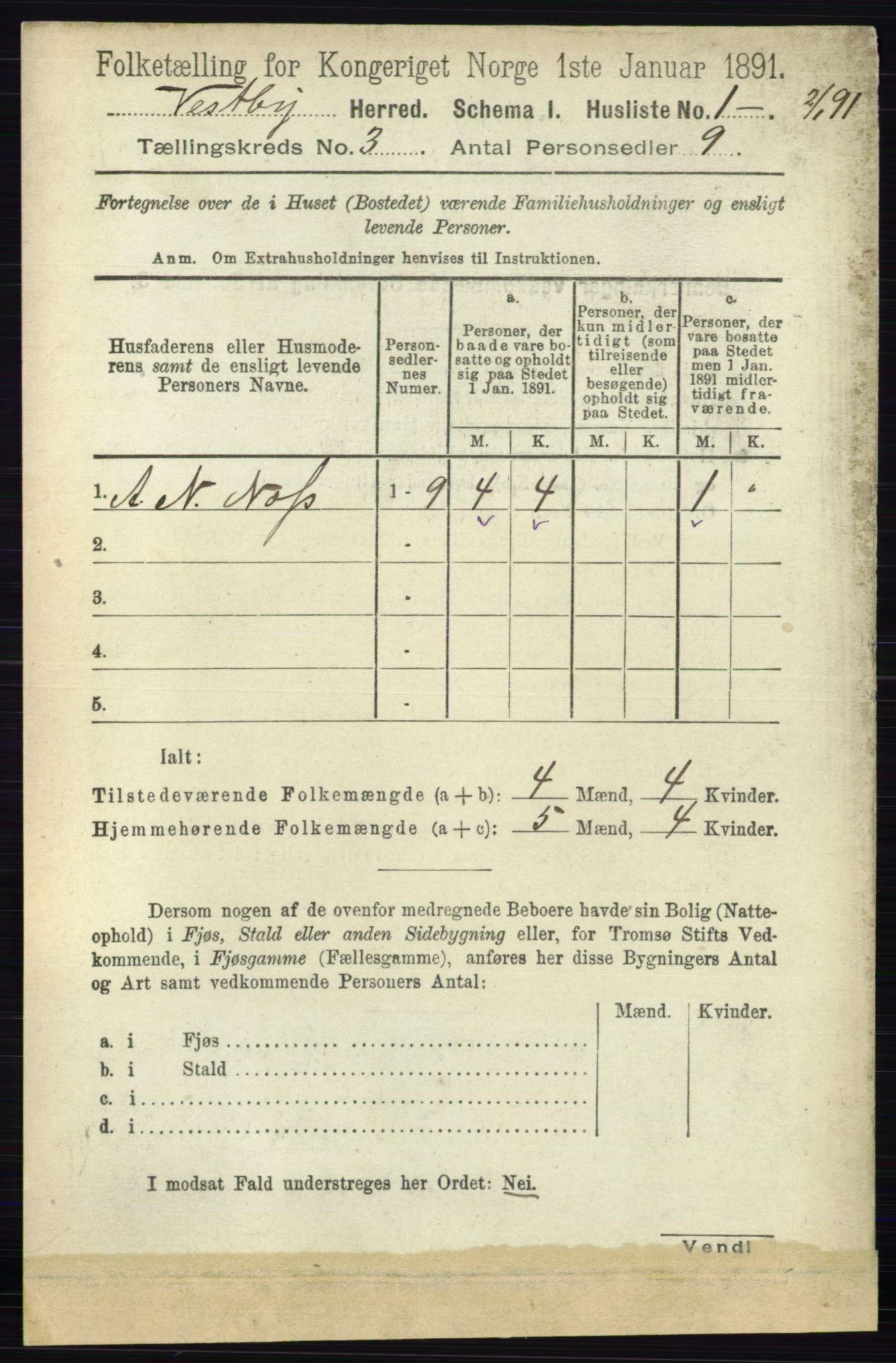 RA, 1891 census for 0211 Vestby, 1891, p. 956