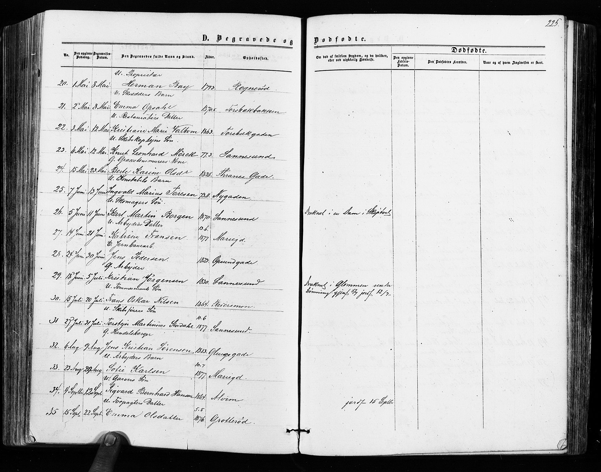 Sarpsborg prestekontor Kirkebøker, SAO/A-2006/F/Fa/L0002: Parish register (official) no. 2, 1869-1877, p. 225