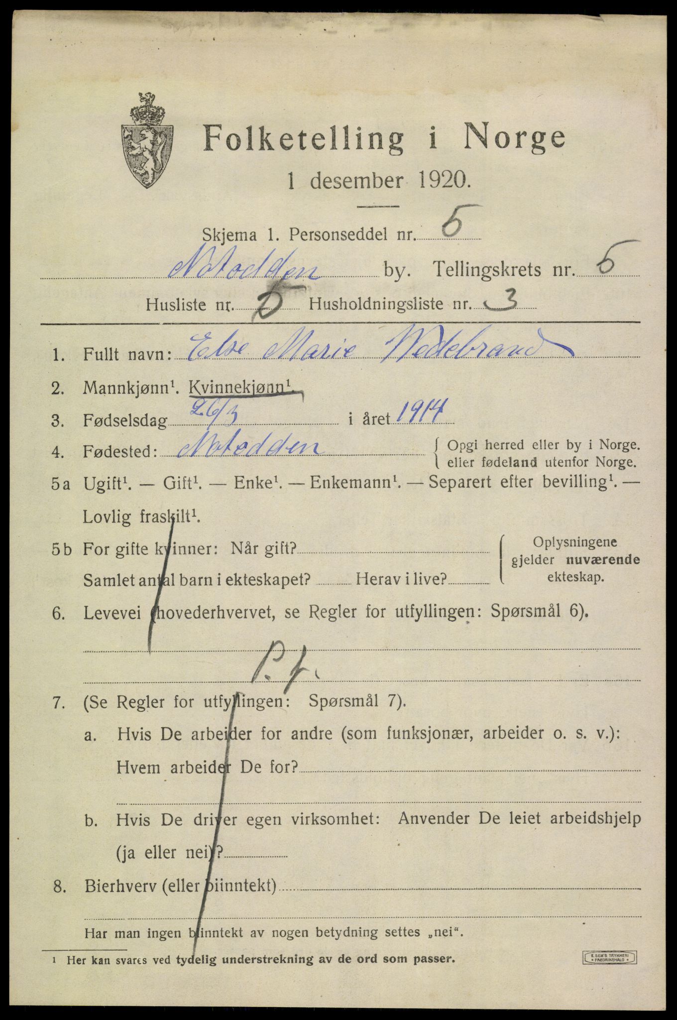 SAKO, 1920 census for Notodden, 1920, p. 11670