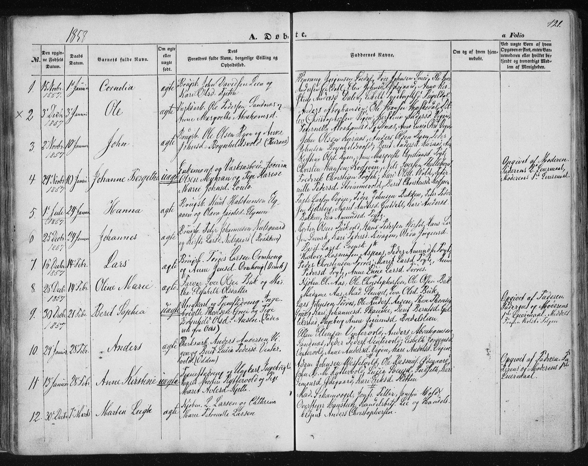 Ministerialprotokoller, klokkerbøker og fødselsregistre - Sør-Trøndelag, SAT/A-1456/681/L0931: Parish register (official) no. 681A09, 1845-1859, p. 121