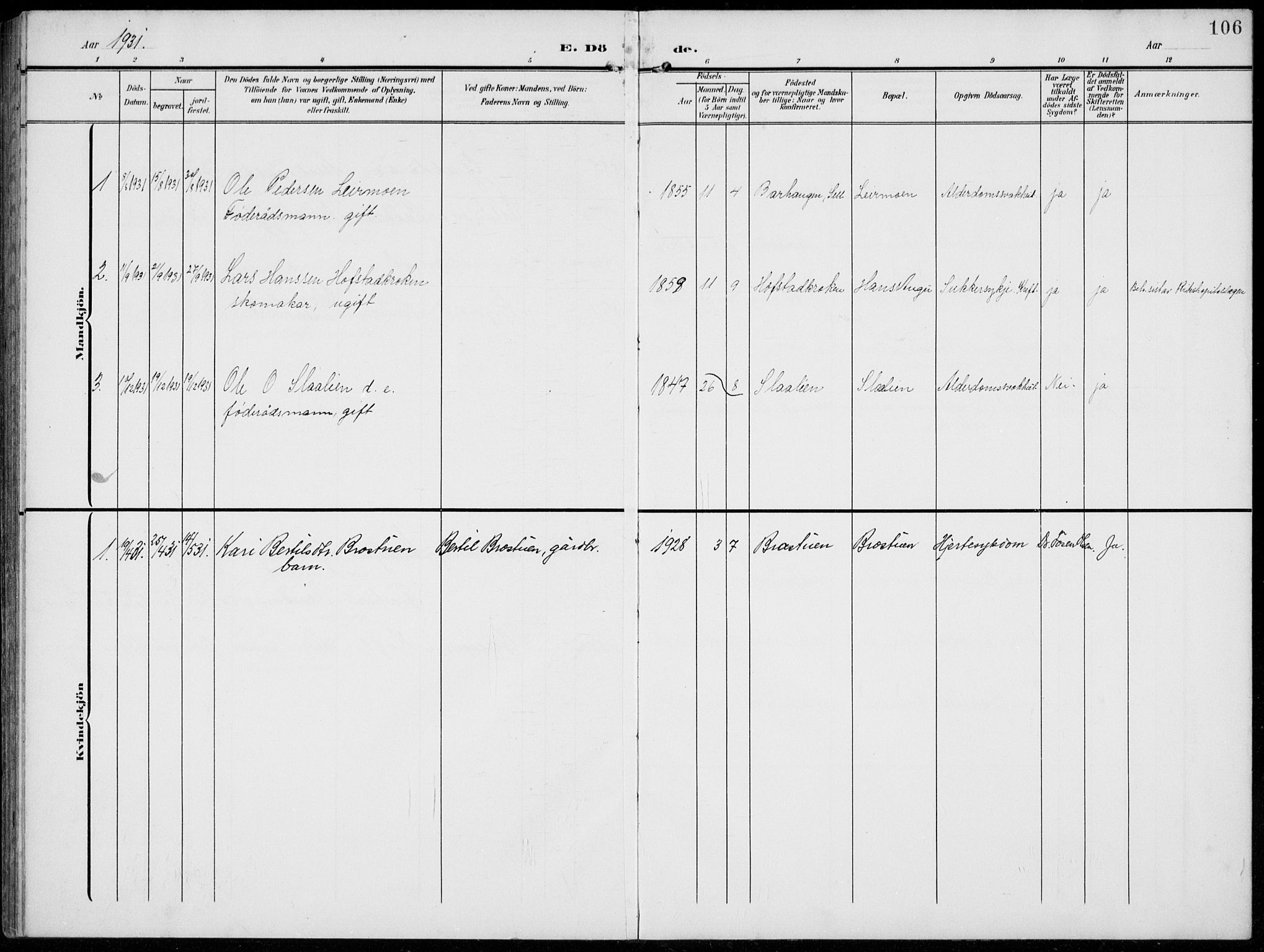 Lom prestekontor, SAH/PREST-070/L/L0007: Parish register (copy) no. 7, 1904-1938, p. 106