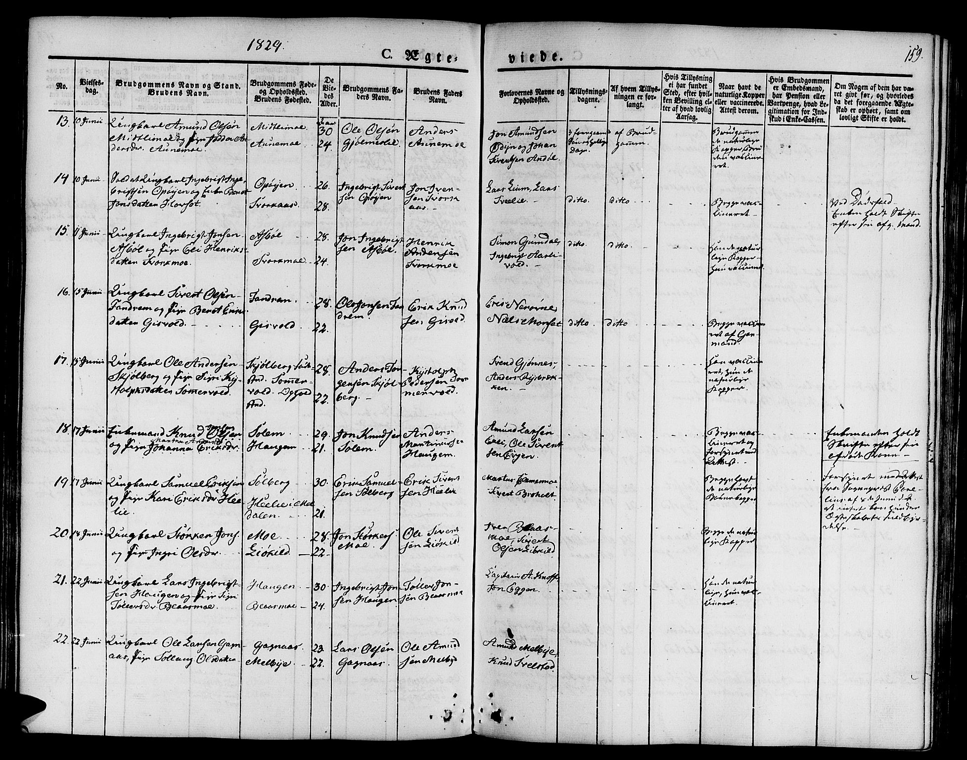 Ministerialprotokoller, klokkerbøker og fødselsregistre - Sør-Trøndelag, AV/SAT-A-1456/668/L0804: Parish register (official) no. 668A04, 1826-1839, p. 159