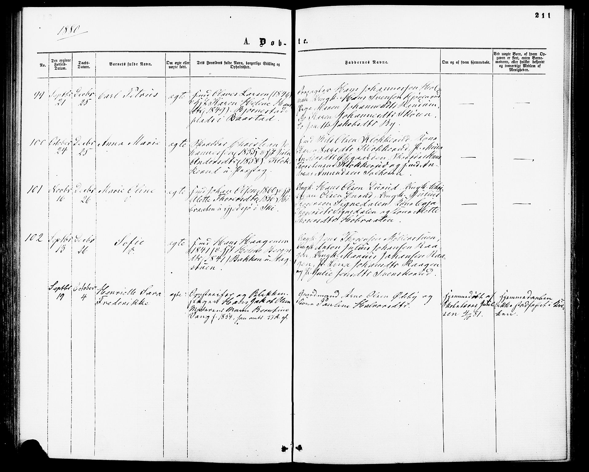 Enebakk prestekontor Kirkebøker, AV/SAO-A-10171c/F/Fa/L0011: Parish register (official) no. I 11, 1862-1882, p. 211