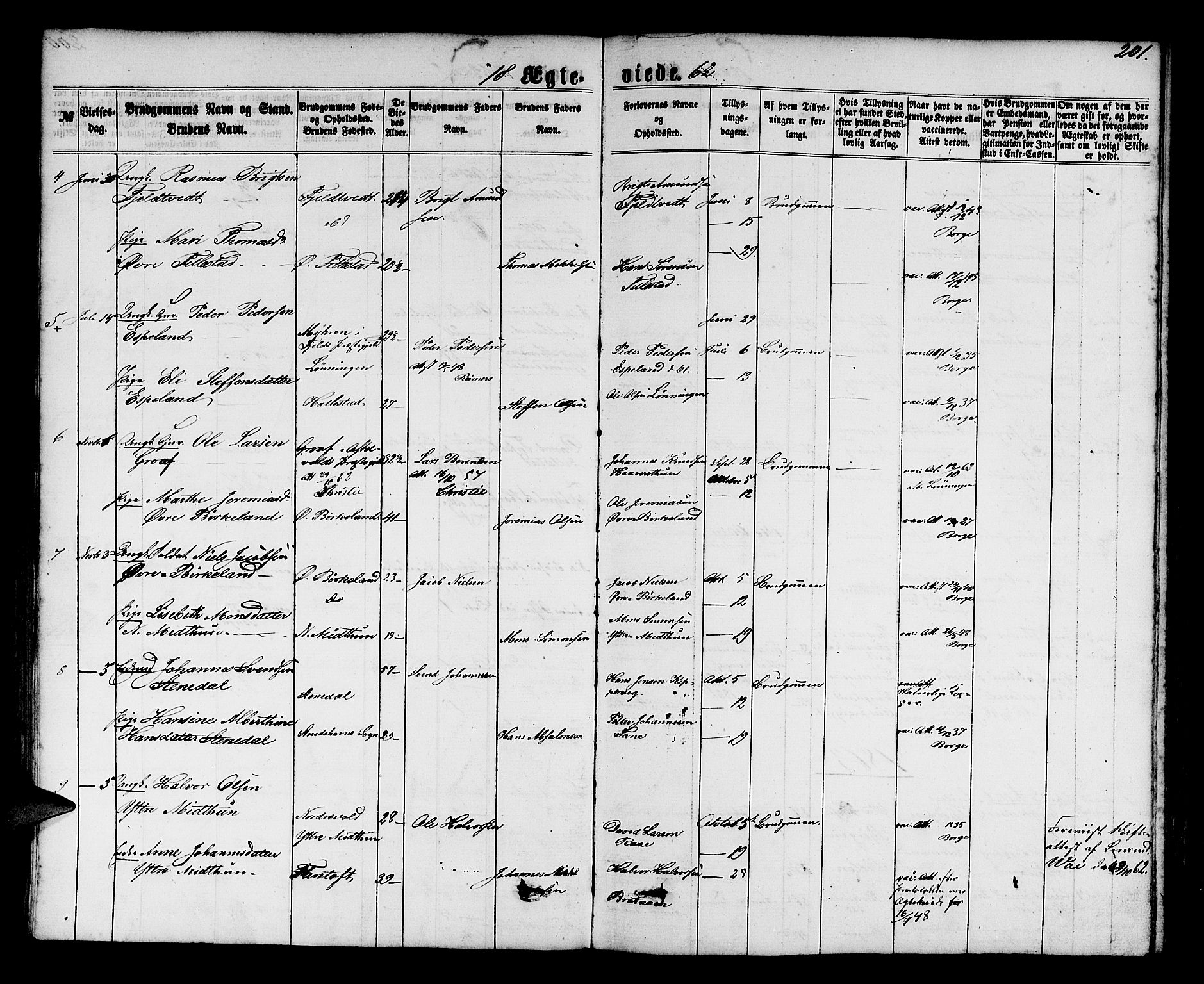 Fana Sokneprestembete, SAB/A-75101/H/Hab/Habb/L0003: Parish register (copy) no. B 3, 1861-1888, p. 201