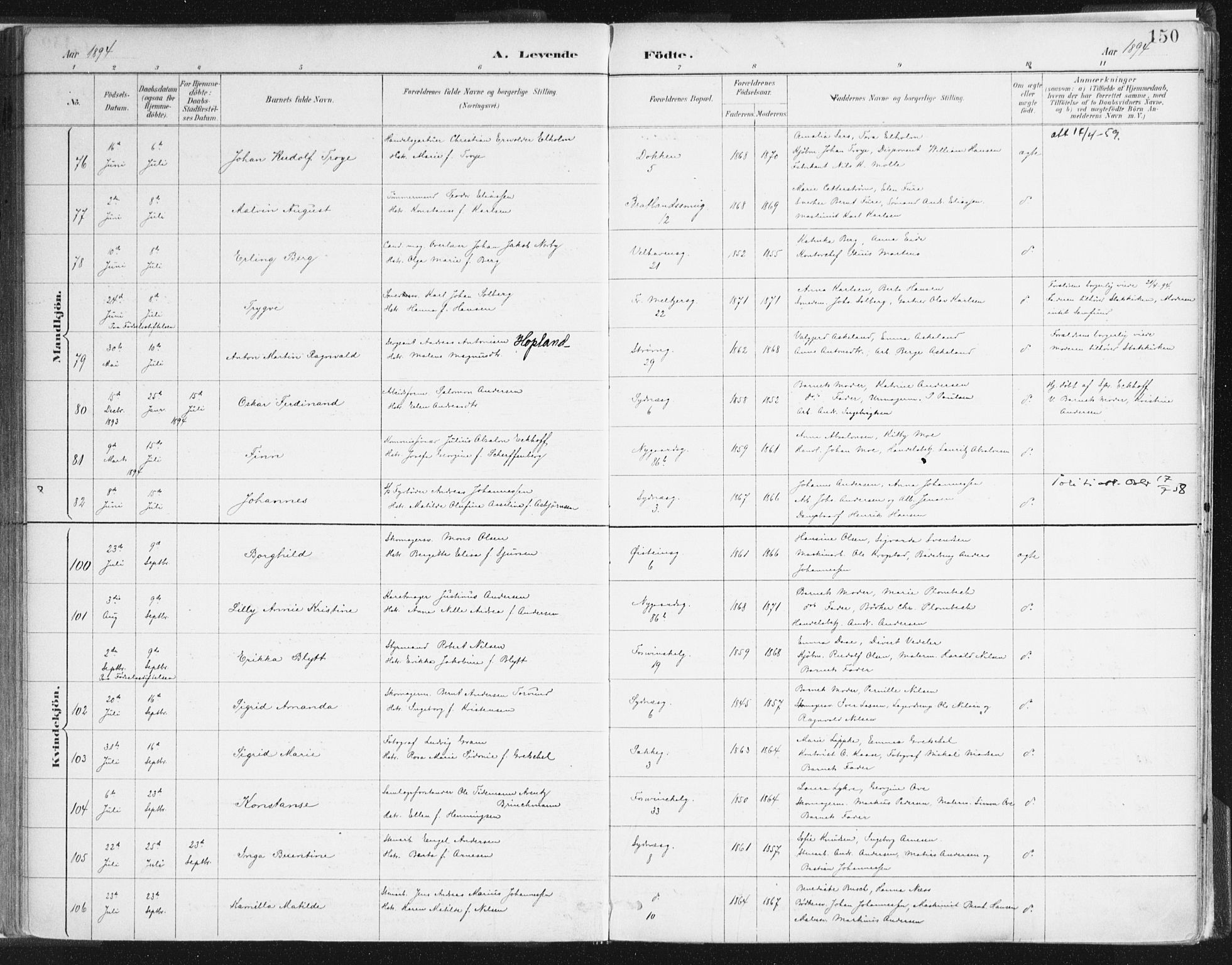 Johanneskirken sokneprestembete, SAB/A-76001/H/Haa/L0001: Parish register (official) no. A 1, 1885-1900, p. 150
