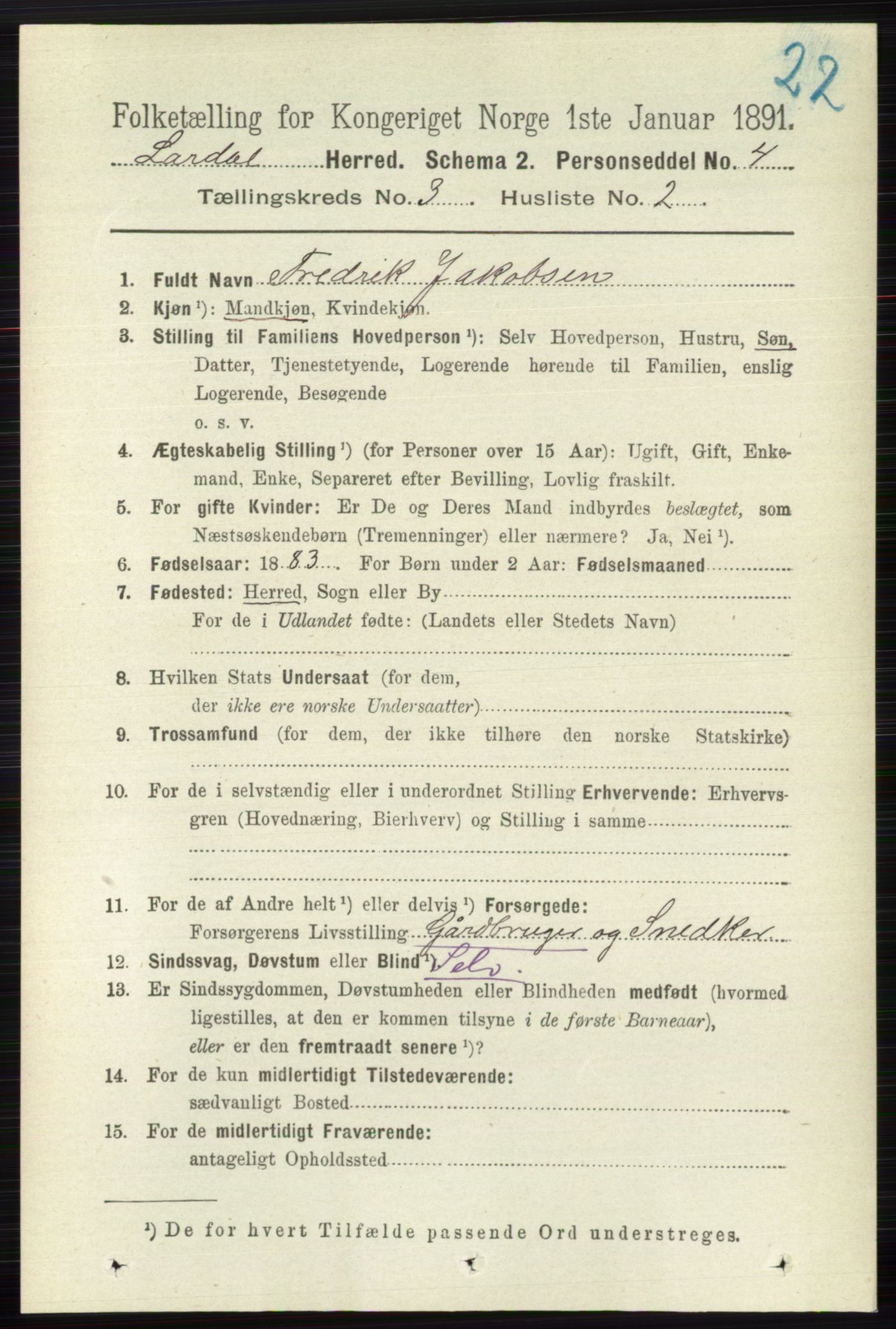 RA, 1891 census for 0728 Lardal, 1891, p. 1336