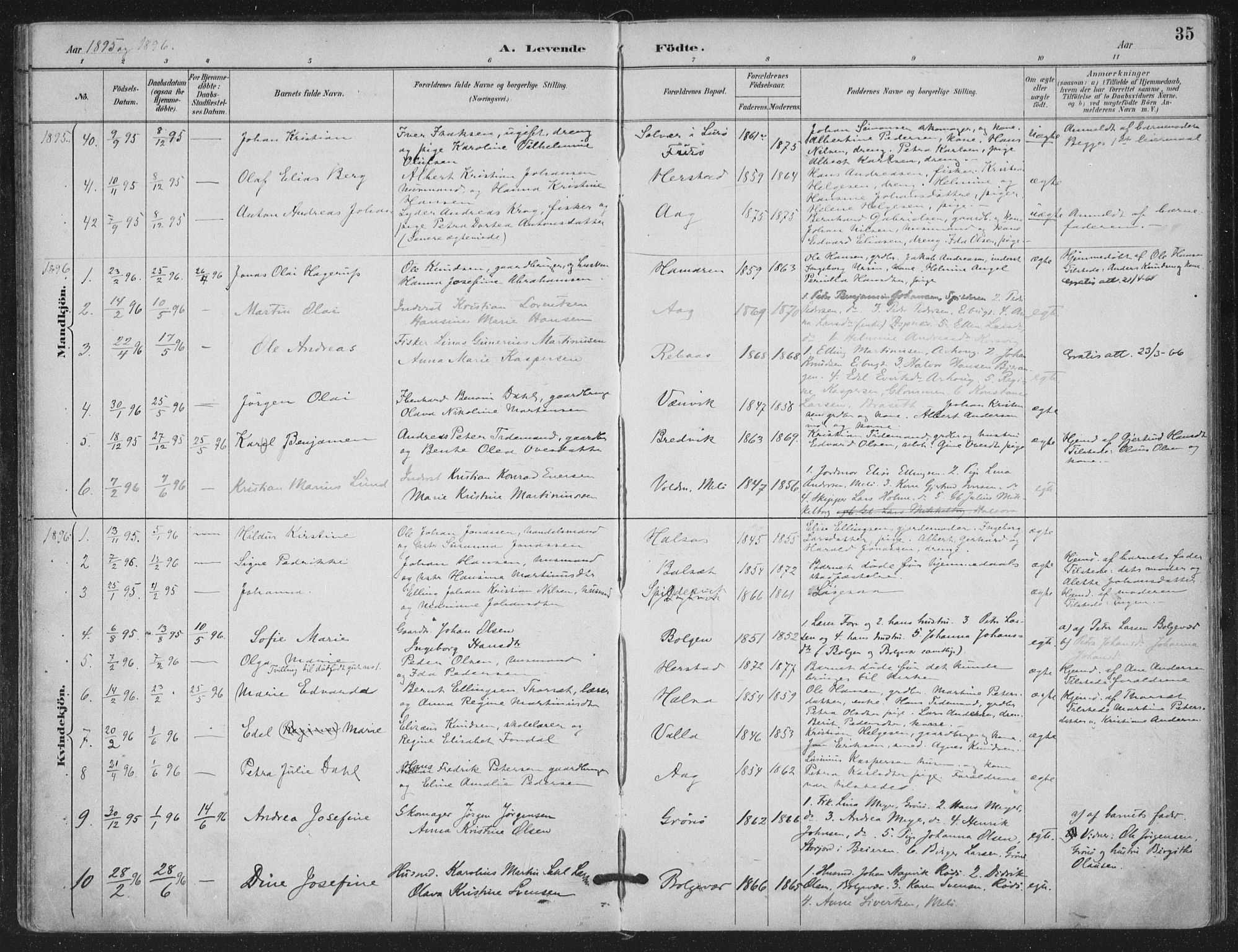 Ministerialprotokoller, klokkerbøker og fødselsregistre - Nordland, AV/SAT-A-1459/843/L0628: Parish register (official) no. 843A03, 1889-1907, p. 35