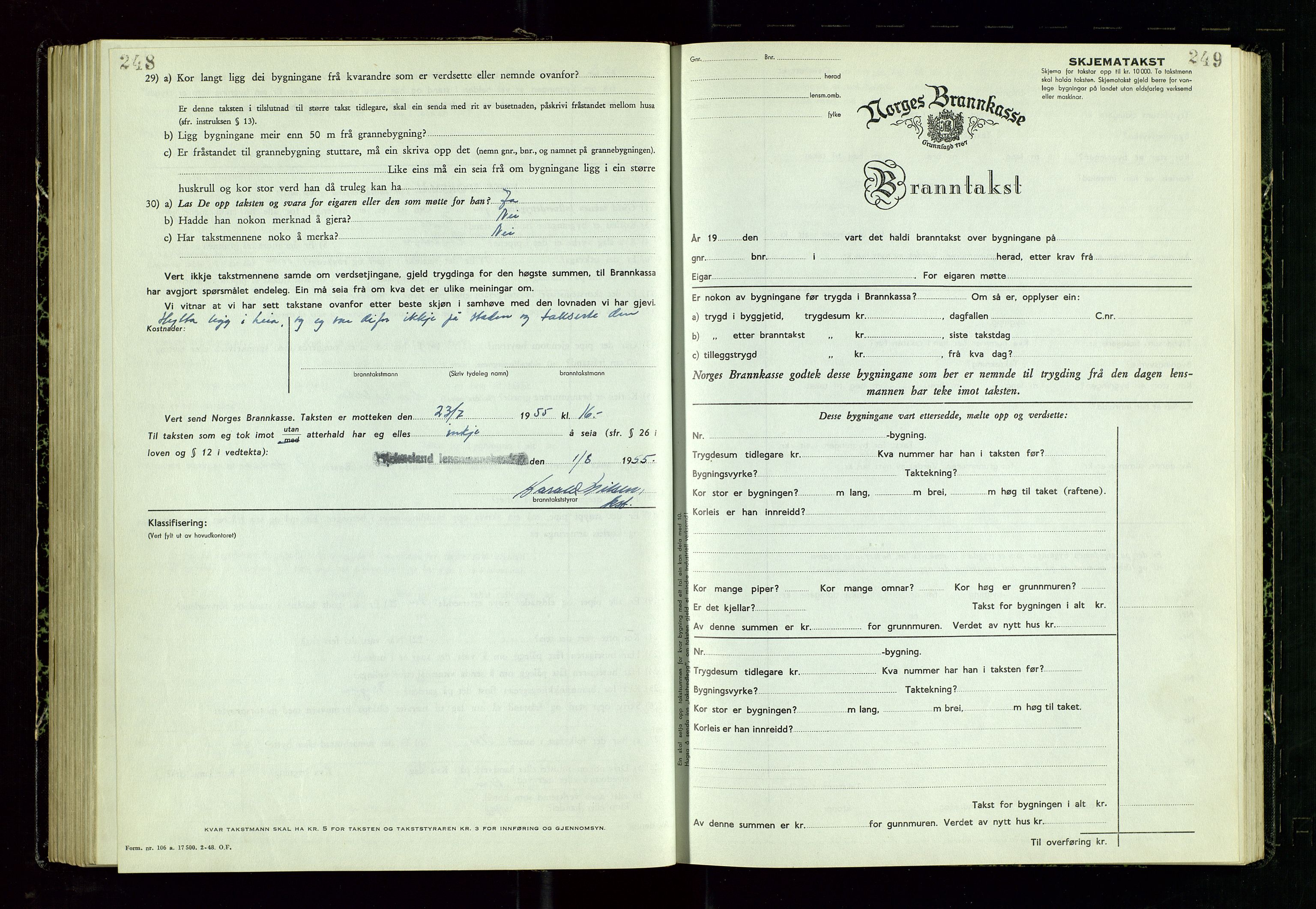 Årdal lensmannskontor, AV/SAST-A-100453/Gob/L0002: "Brandtaxationsprotokol", 1950-1955, p. 248-249