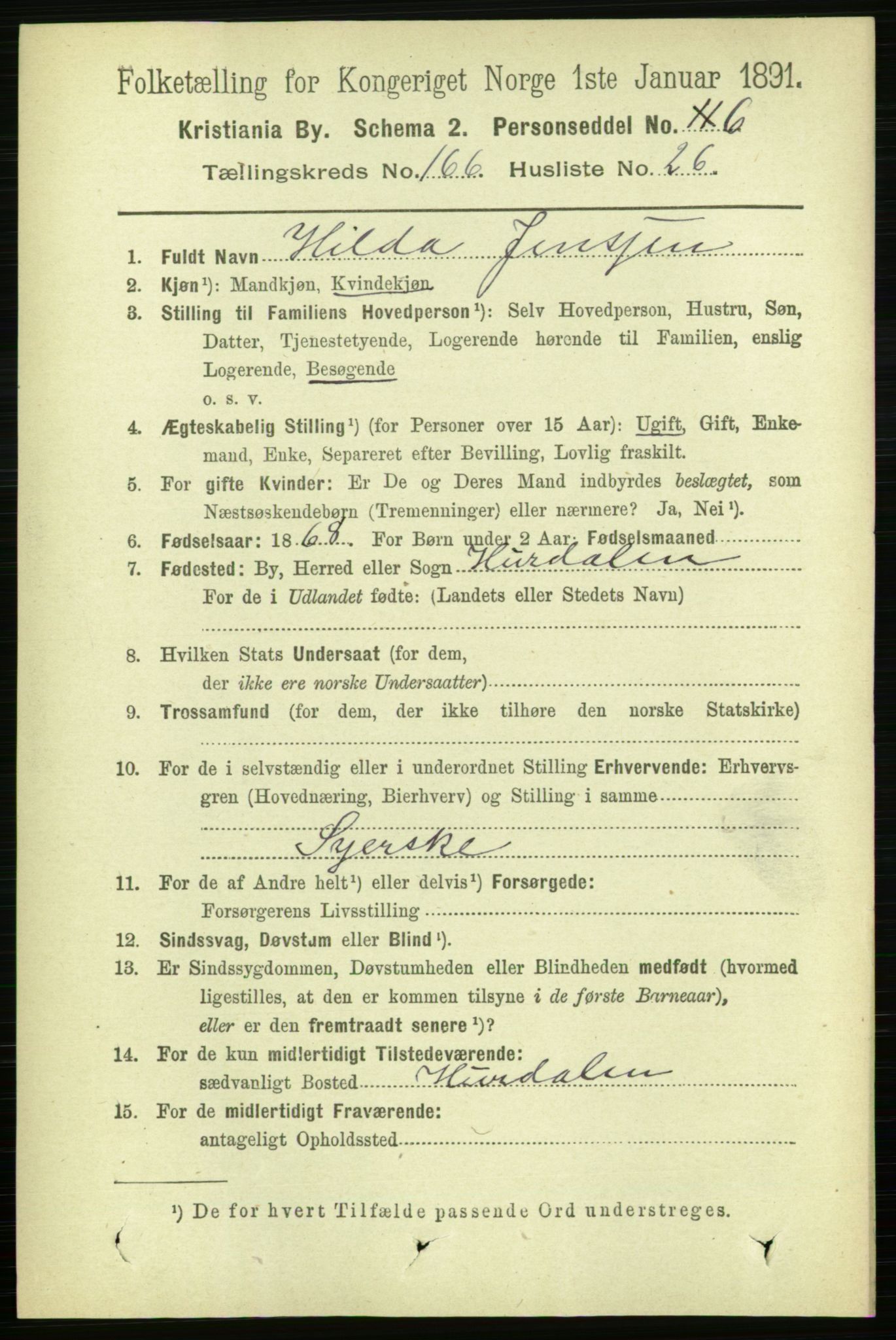 RA, 1891 census for 0301 Kristiania, 1891, p. 97184