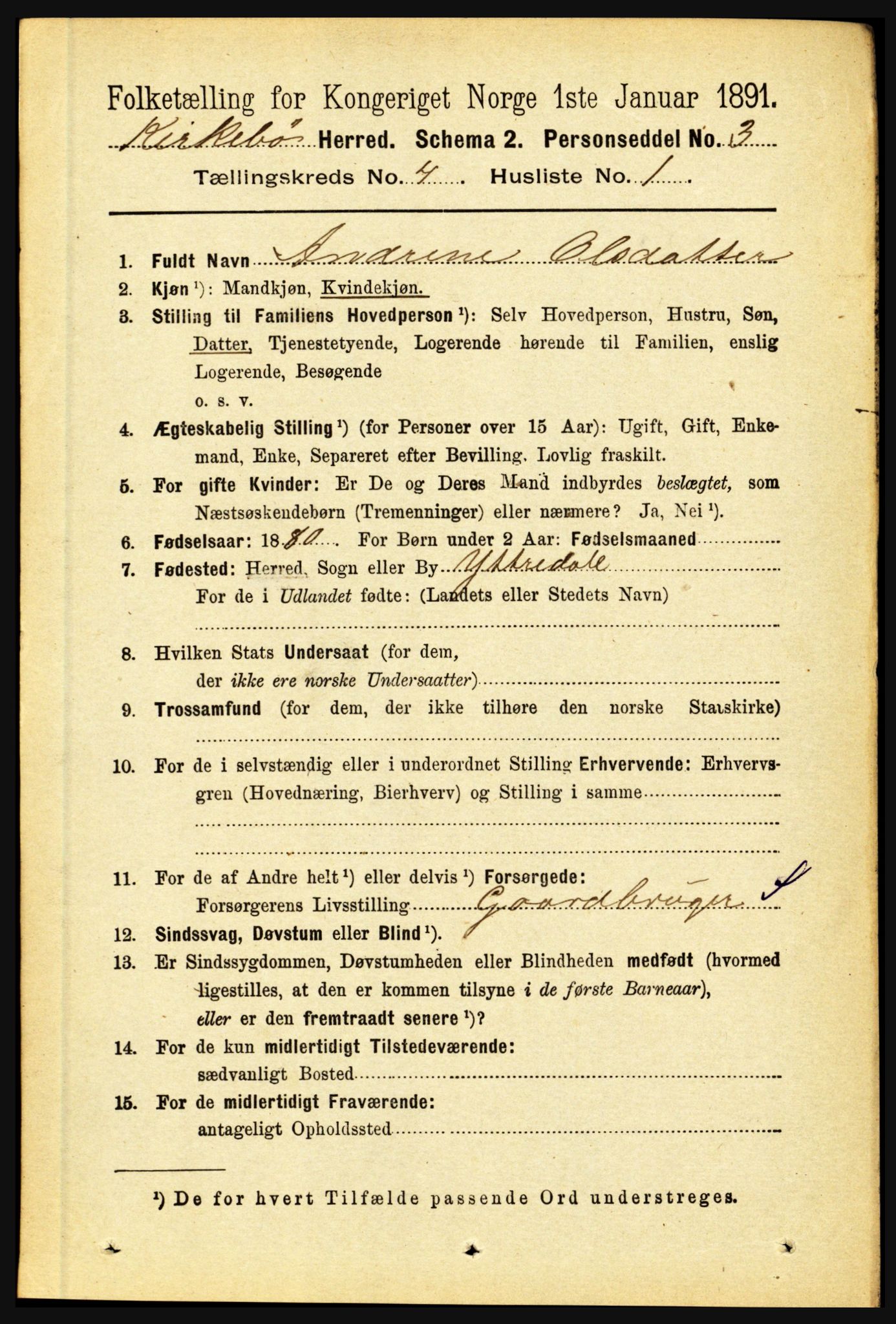 RA, 1891 census for 1416 Kyrkjebø, 1891, p. 867