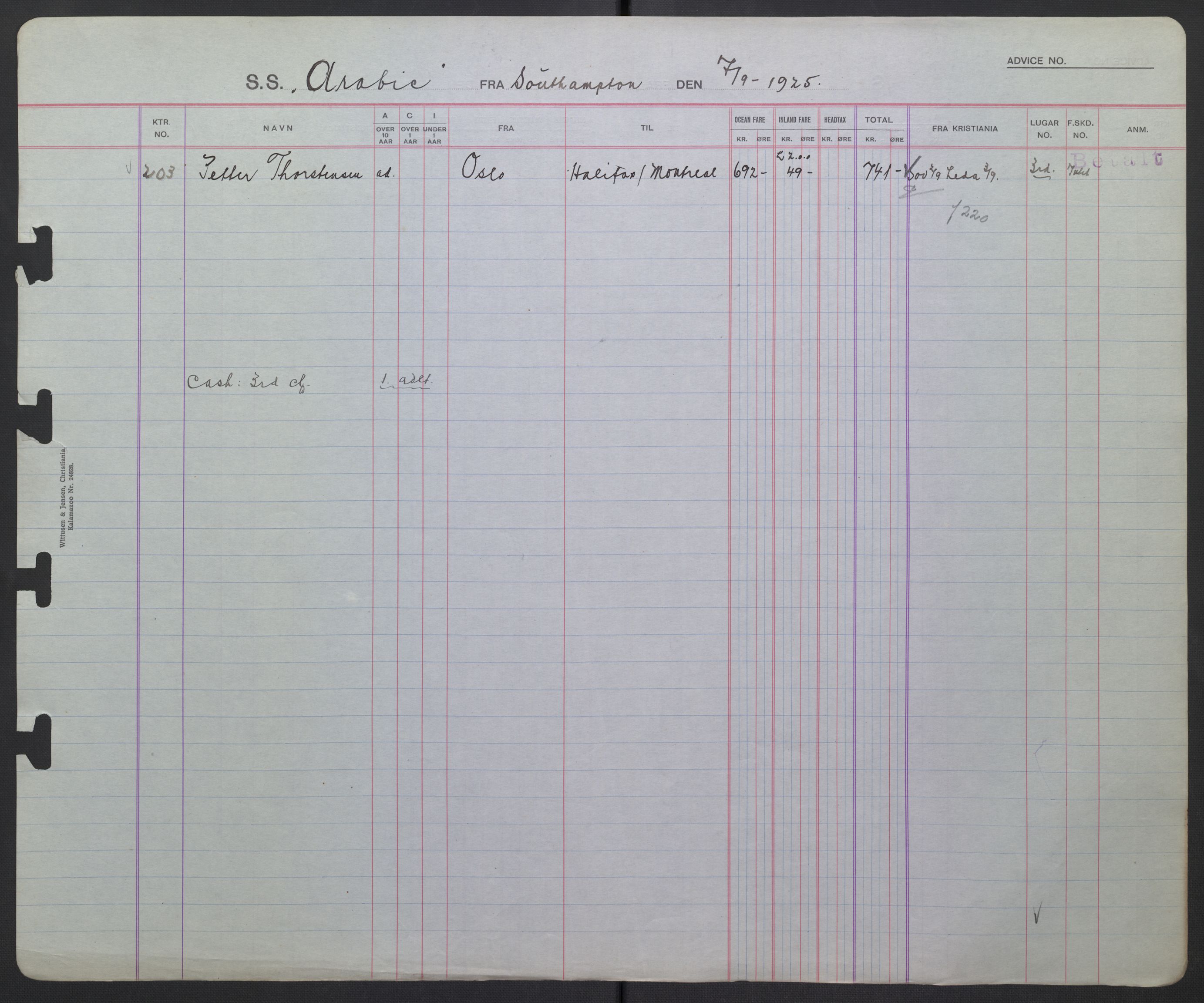 White Star-linjen, SAO/PAO-0201/D/Db/L0003: Passasjerlister, 1924-1938, p. 220