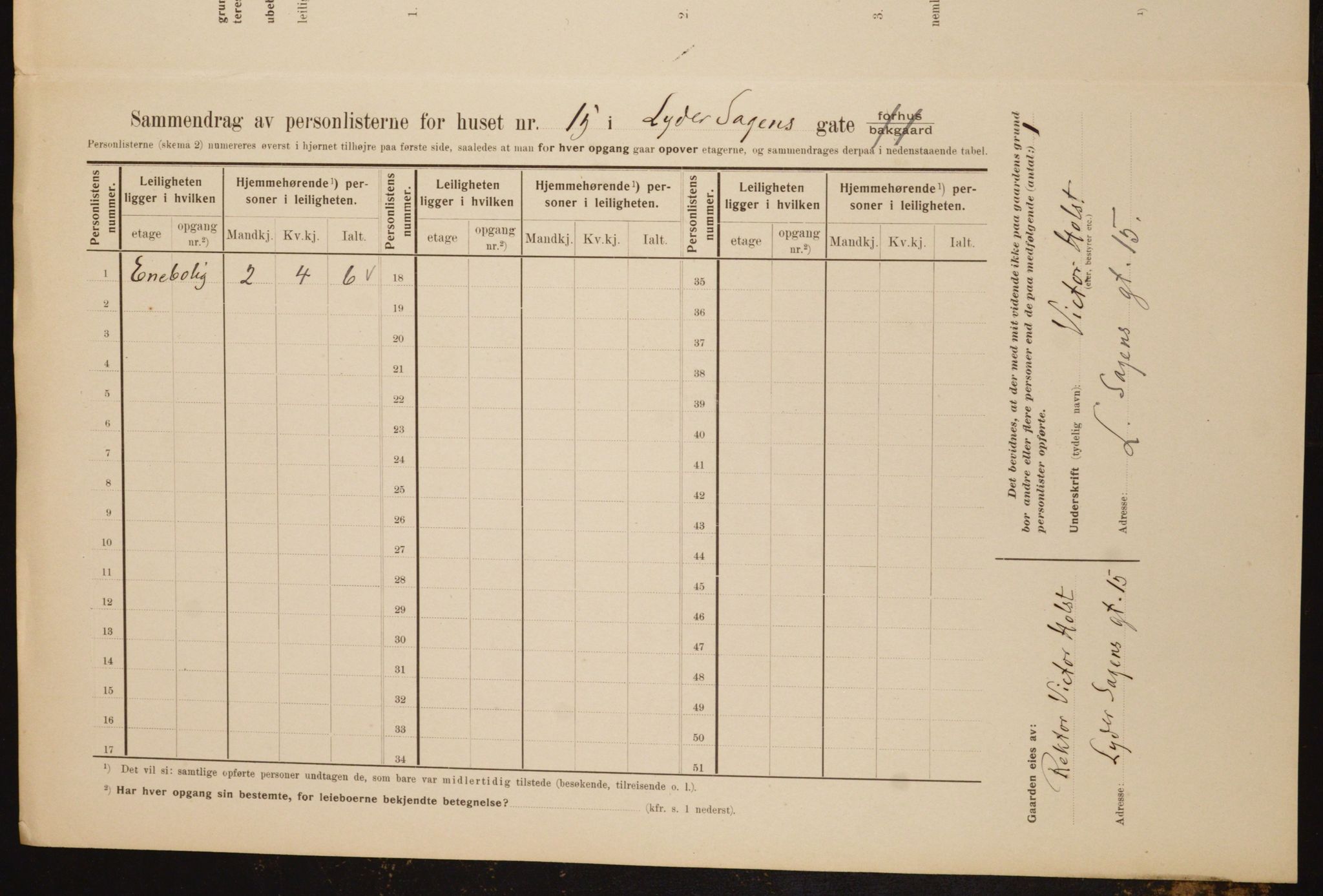 OBA, Municipal Census 1910 for Kristiania, 1910, p. 56478