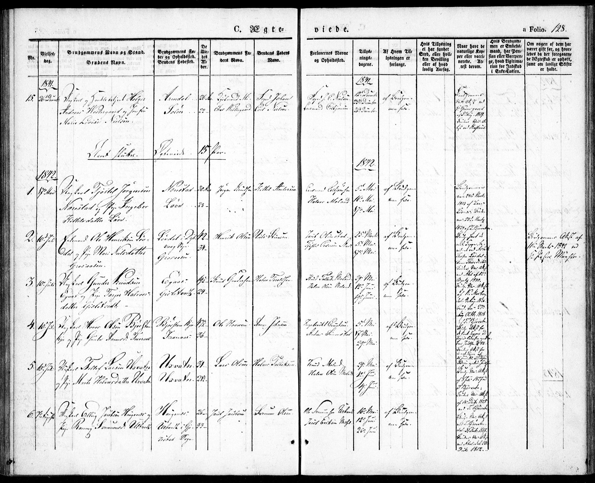 Gjerstad sokneprestkontor, AV/SAK-1111-0014/F/Fa/Fab/L0002: Parish register (official) no. A 2, 1835-1852, p. 128