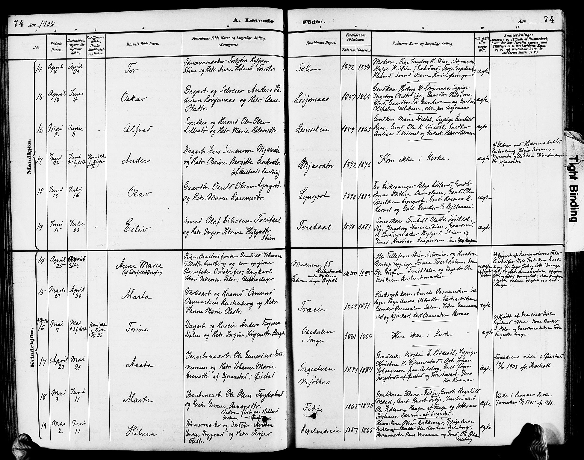 Froland sokneprestkontor, SAK/1111-0013/F/Fb/L0010: Parish register (copy) no. B 10, 1893-1920, p. 74