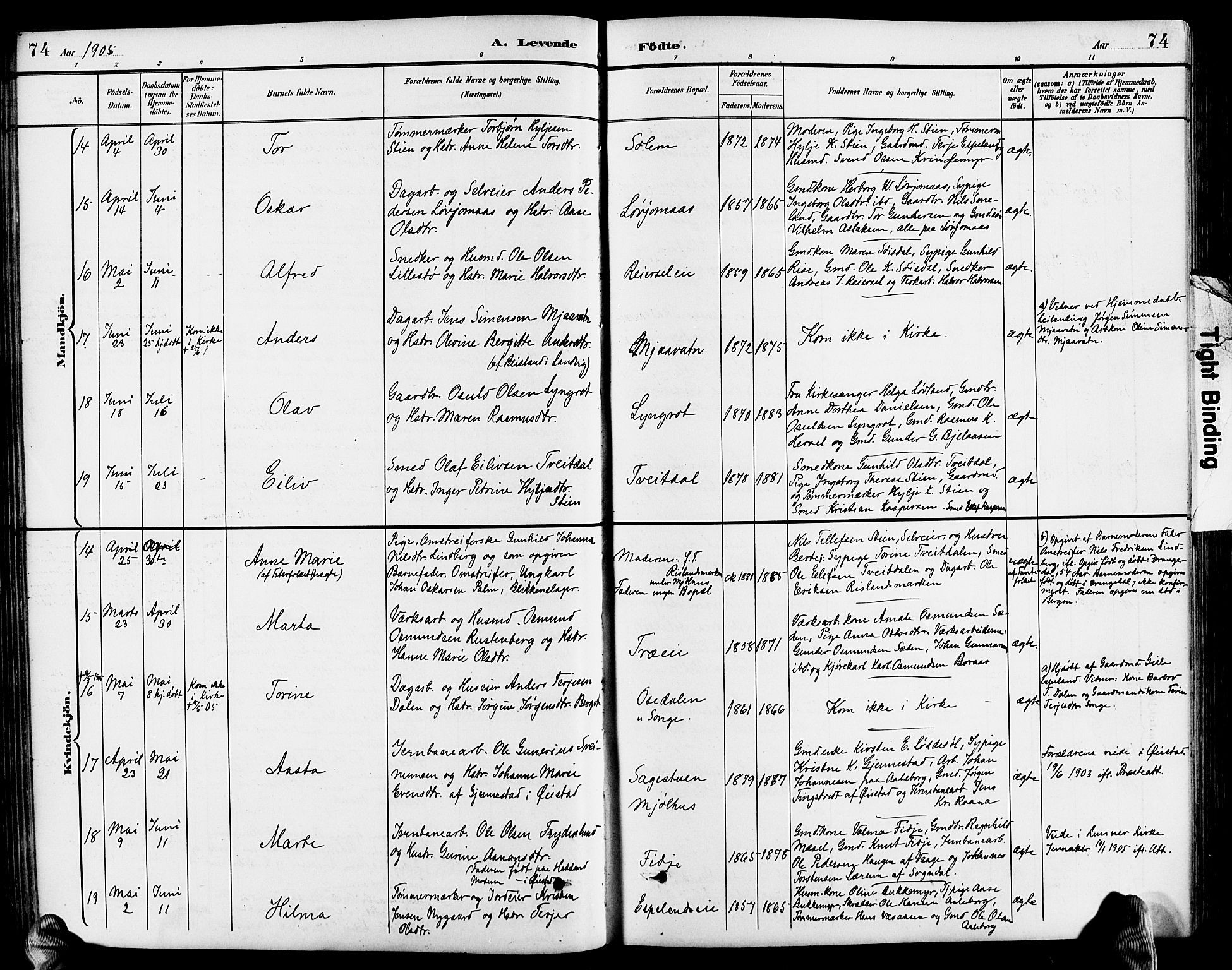 Froland sokneprestkontor, AV/SAK-1111-0013/F/Fb/L0010: Parish register (copy) no. B 10, 1893-1920, p. 74