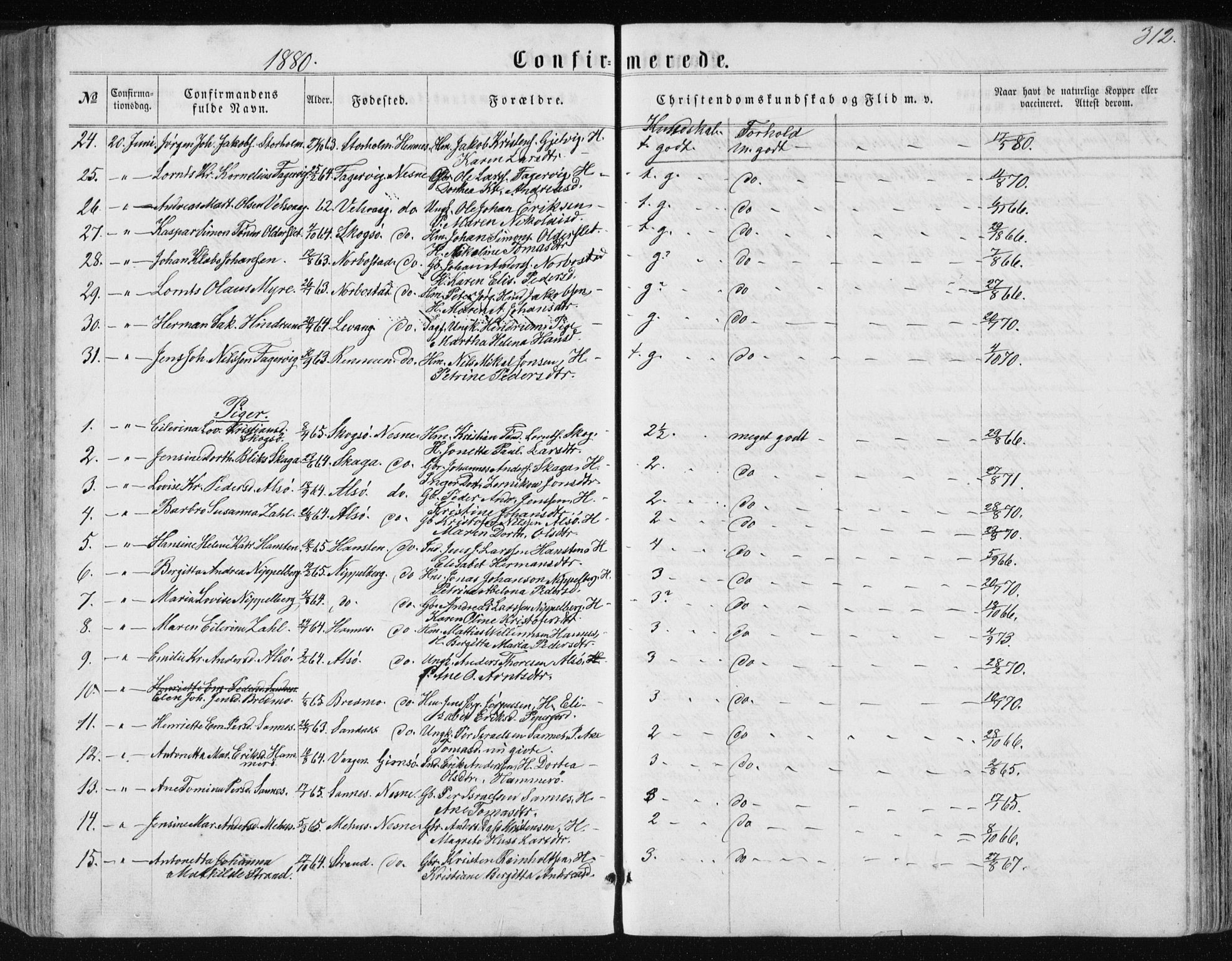 Ministerialprotokoller, klokkerbøker og fødselsregistre - Nordland, AV/SAT-A-1459/838/L0556: Parish register (copy) no. 838C03, 1861-1893, p. 312