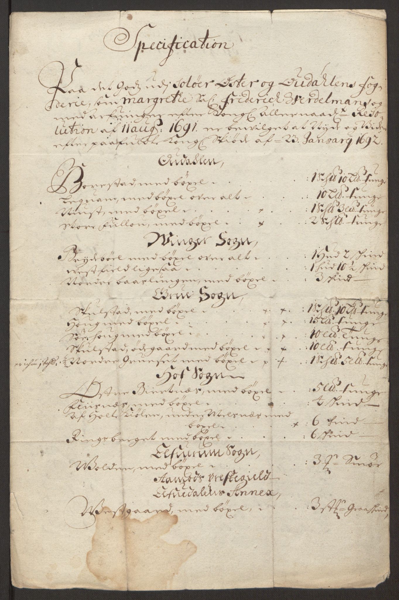 Rentekammeret inntil 1814, Reviderte regnskaper, Fogderegnskap, RA/EA-4092/R13/L0830: Fogderegnskap Solør, Odal og Østerdal, 1692, p. 37