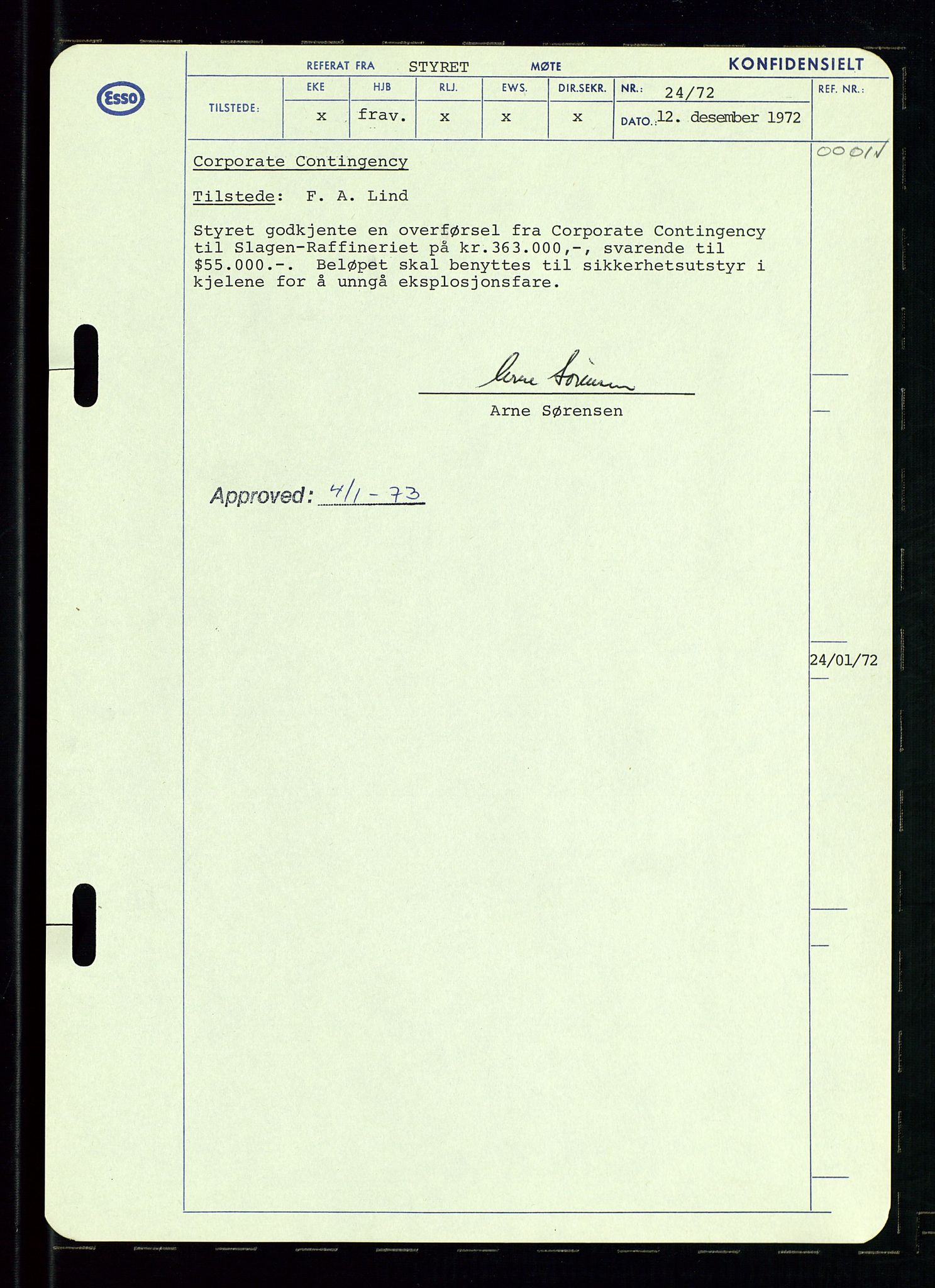 Pa 0982 - Esso Norge A/S, AV/SAST-A-100448/A/Aa/L0003/0002: Den administrerende direksjon Board minutes (styrereferater) og Bedriftforsamlingsprotokoll / Den administrerende direksjon Board minutes (styrereferater), 1970-1974, p. 96