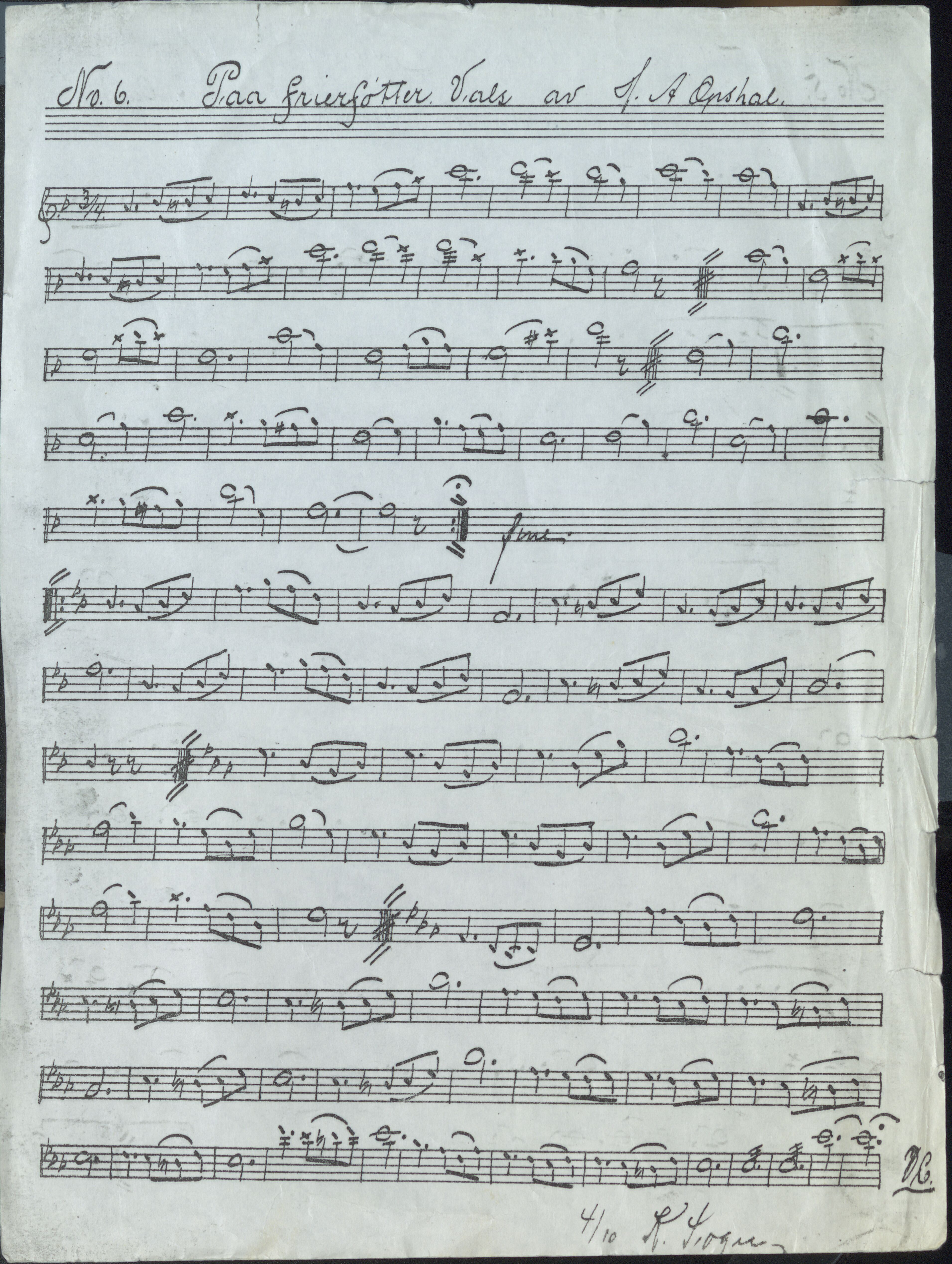 Sa 42 - Storgårds- og folkemusikk fra Klokkergården (Lardal bygdetun), VEMU/A-2514/F/L0001/0006: Originale håndskrevne, trykte og kopierte noter og notebøker, hefter, brev m.m. / Noter etter Hans Andreassen Opsahl, Lardal, 1820-1920