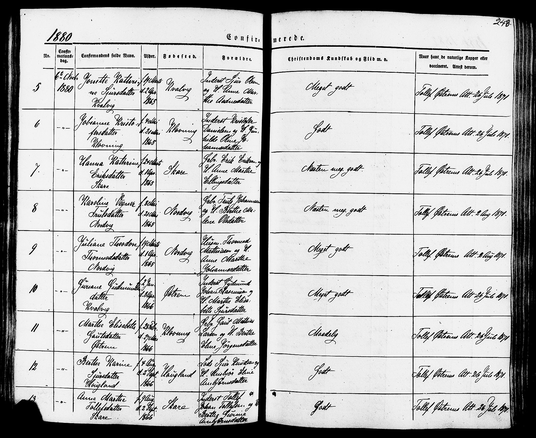 Torvastad sokneprestkontor, AV/SAST-A -101857/H/Ha/Haa/L0007: Parish register (official) no. A 7, 1838-1882, p. 243