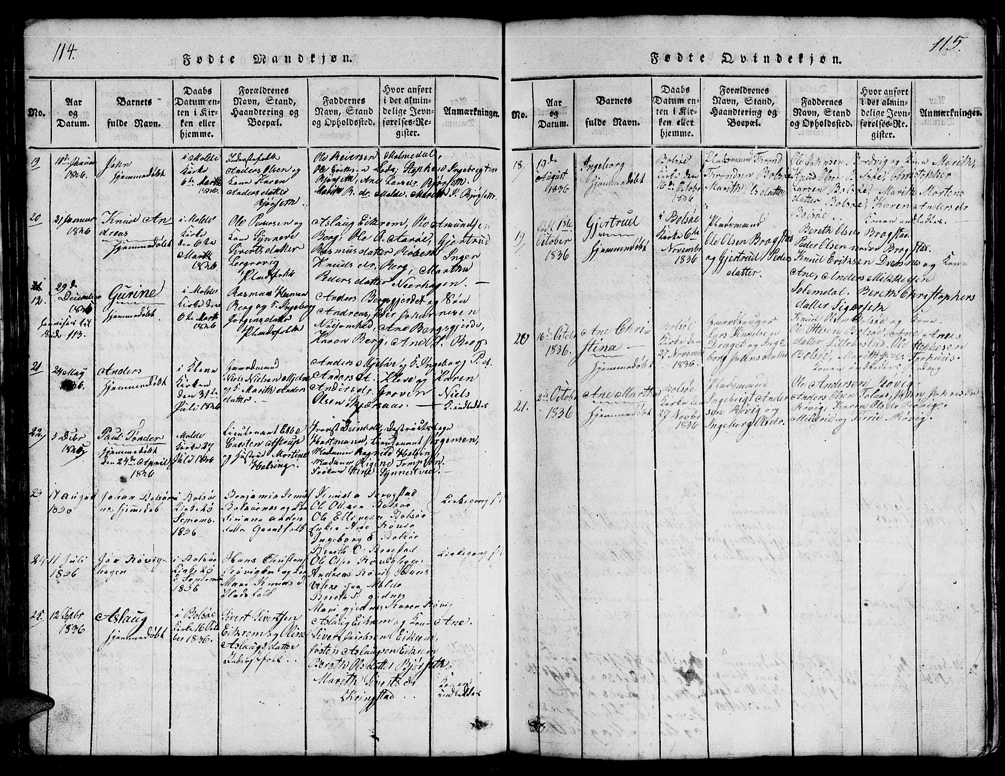 Ministerialprotokoller, klokkerbøker og fødselsregistre - Møre og Romsdal, AV/SAT-A-1454/555/L0665: Parish register (copy) no. 555C01, 1818-1868, p. 114-115