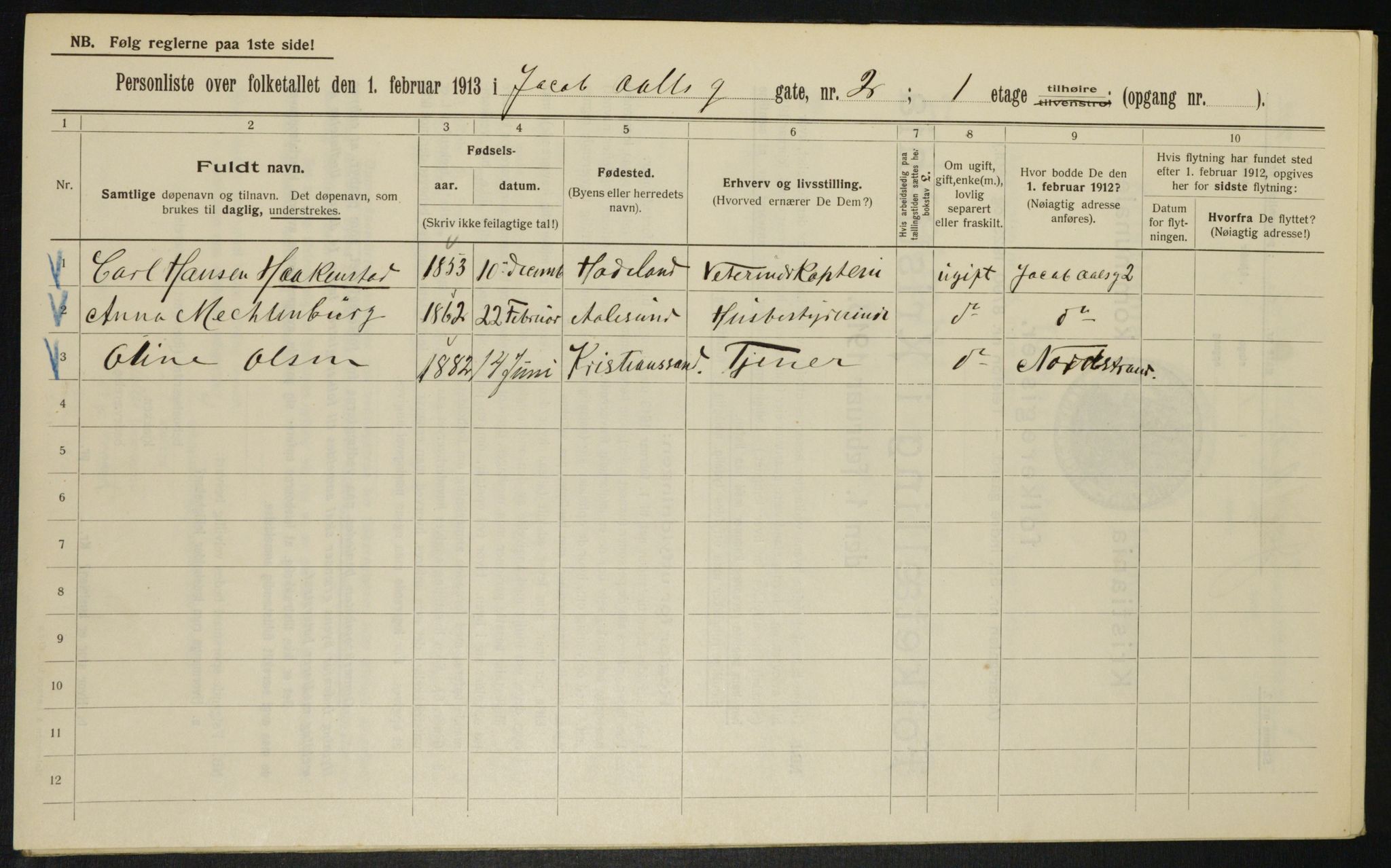 OBA, Municipal Census 1913 for Kristiania, 1913, p. 44518