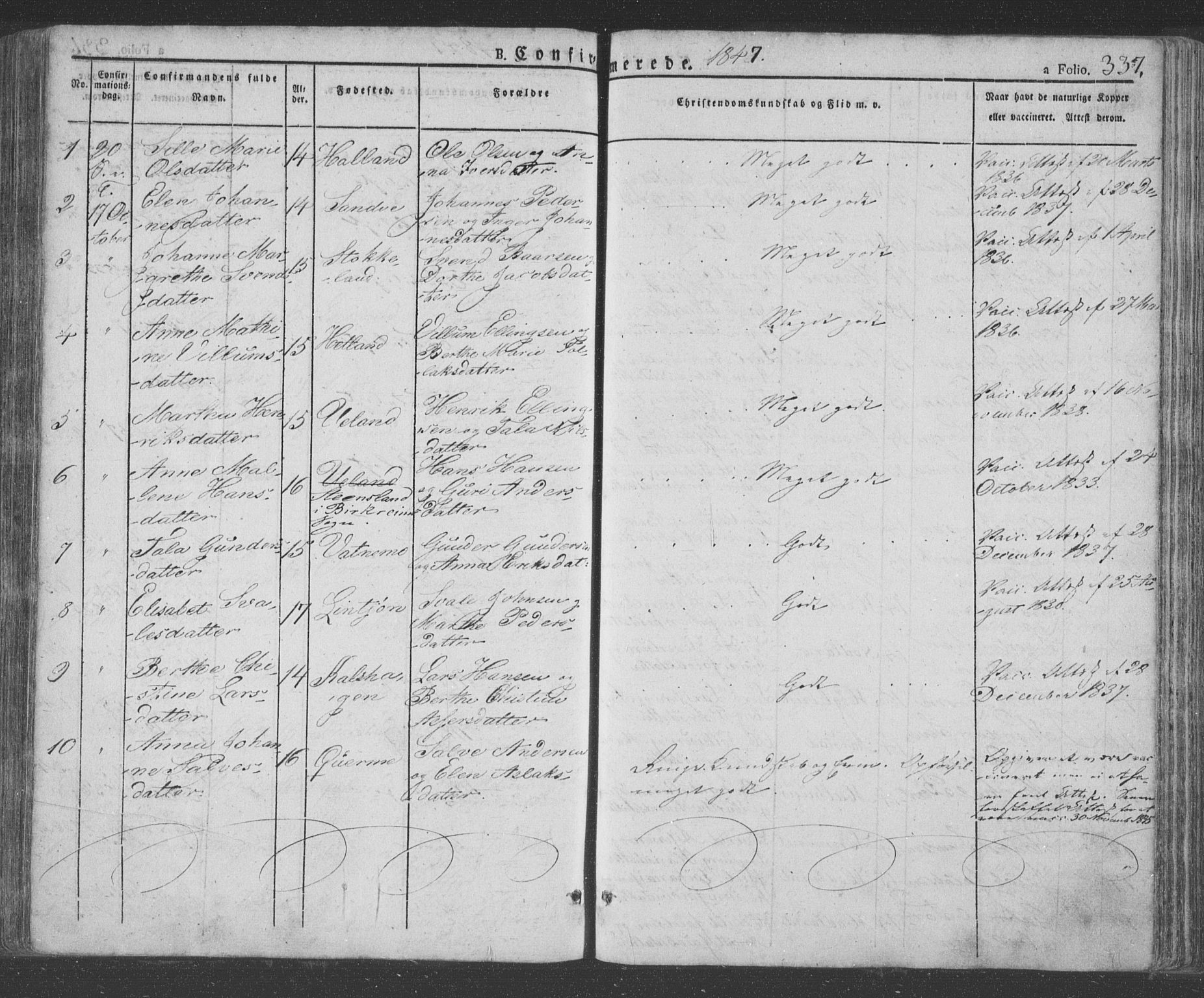 Eigersund sokneprestkontor, AV/SAST-A-101807/S08/L0009: Parish register (official) no. A 9, 1827-1850, p. 337