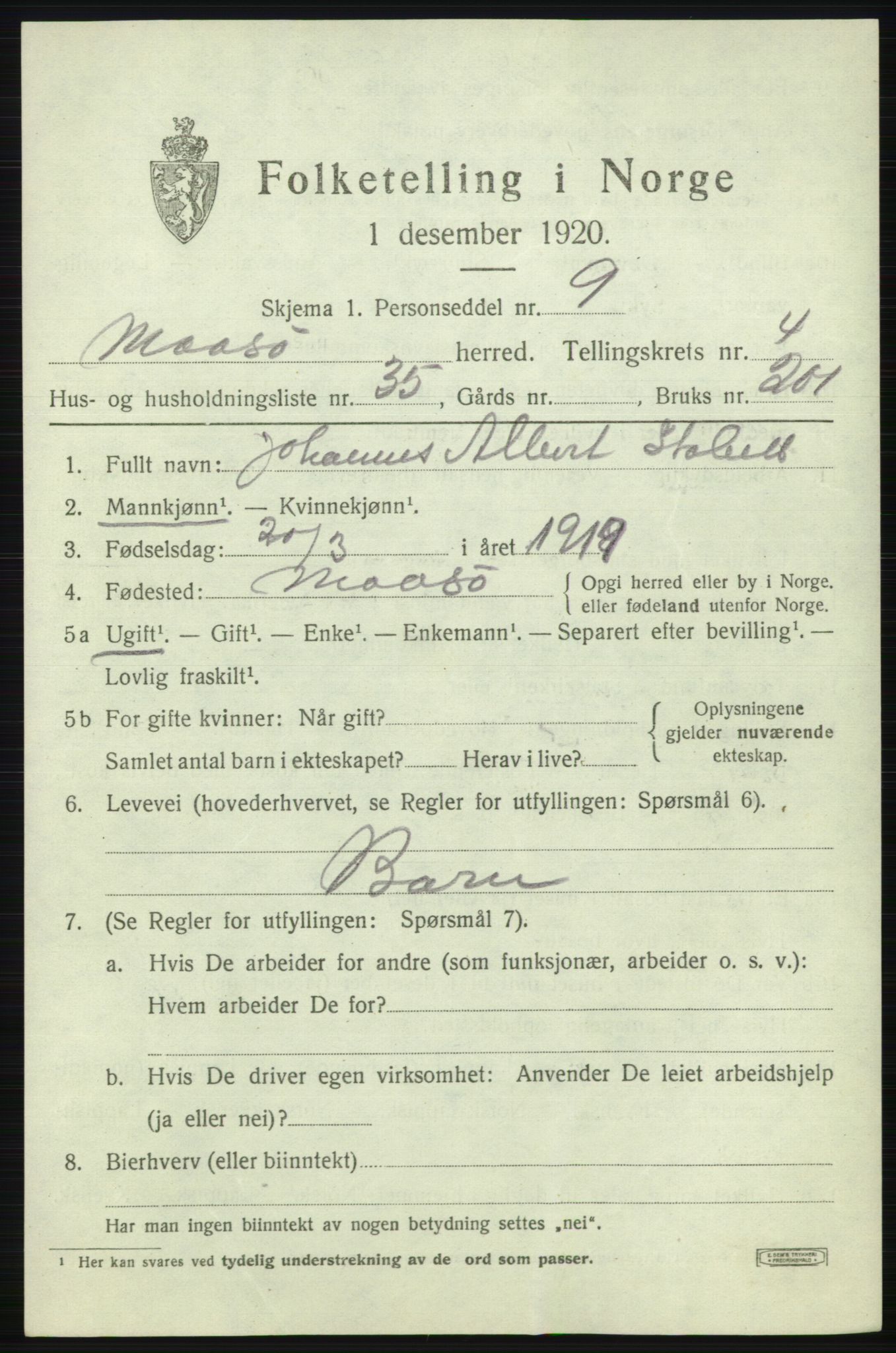 SATØ, 1920 census for Måsøy, 1920, p. 2240