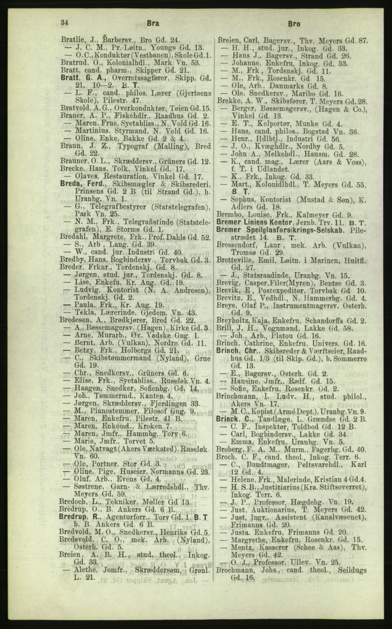 Kristiania/Oslo adressebok, PUBL/-, 1884, p. 34